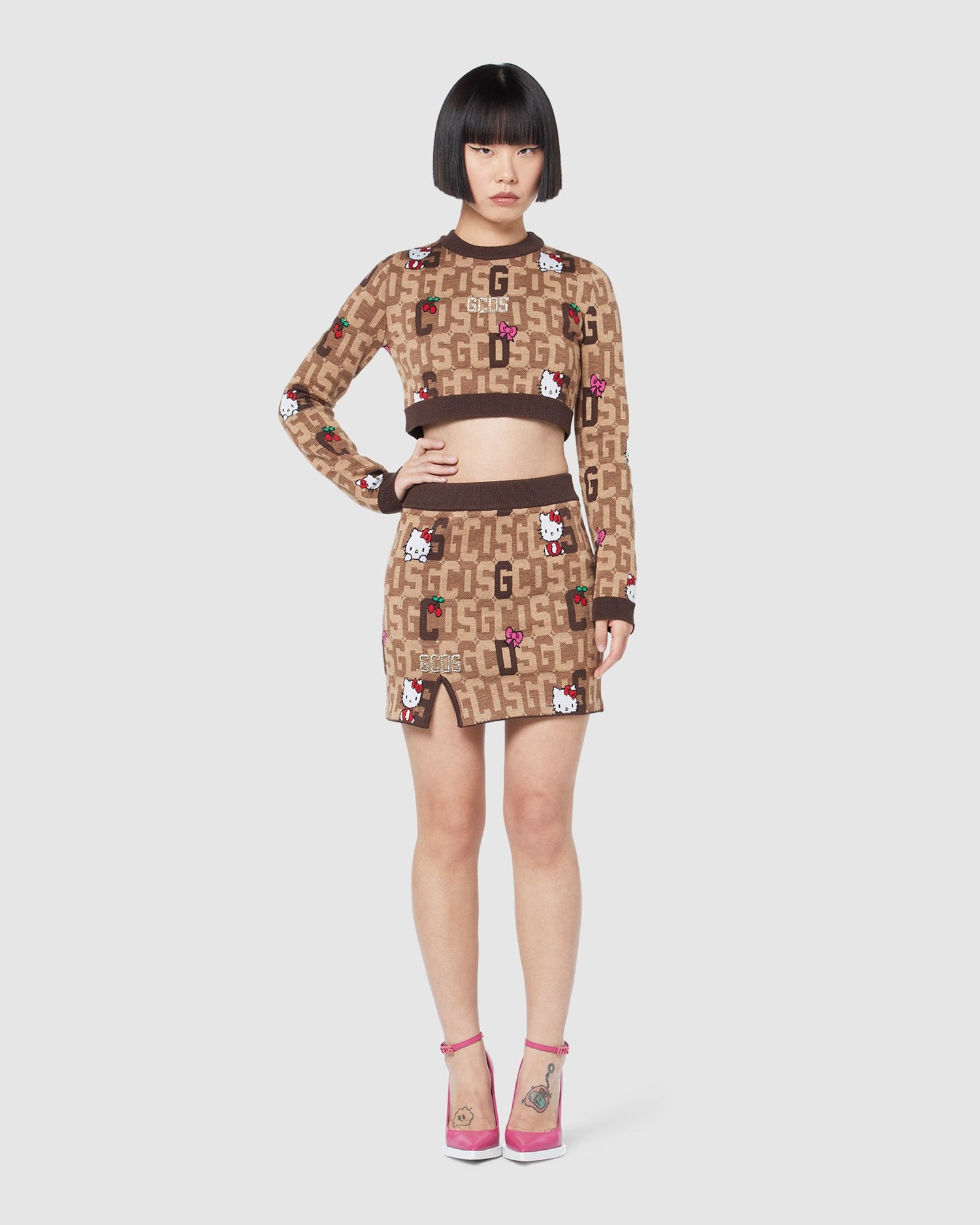 Jupe GCDS Hello Kitty Monogram Mini Skirt Femme Marron | 435908-OVP