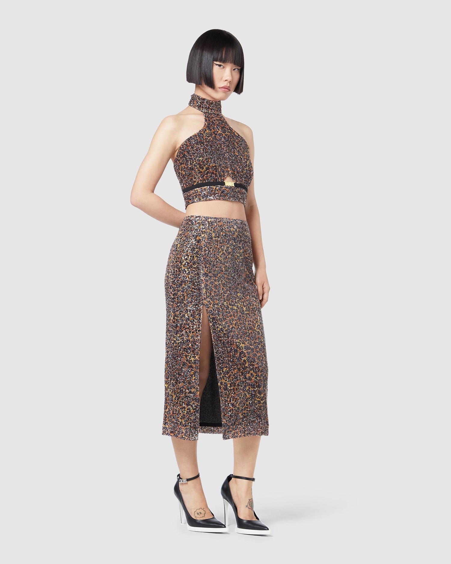 Jupe GCDS Leopard Sequin Pencil Skirt Femme Multicolore | 712546-AXN
