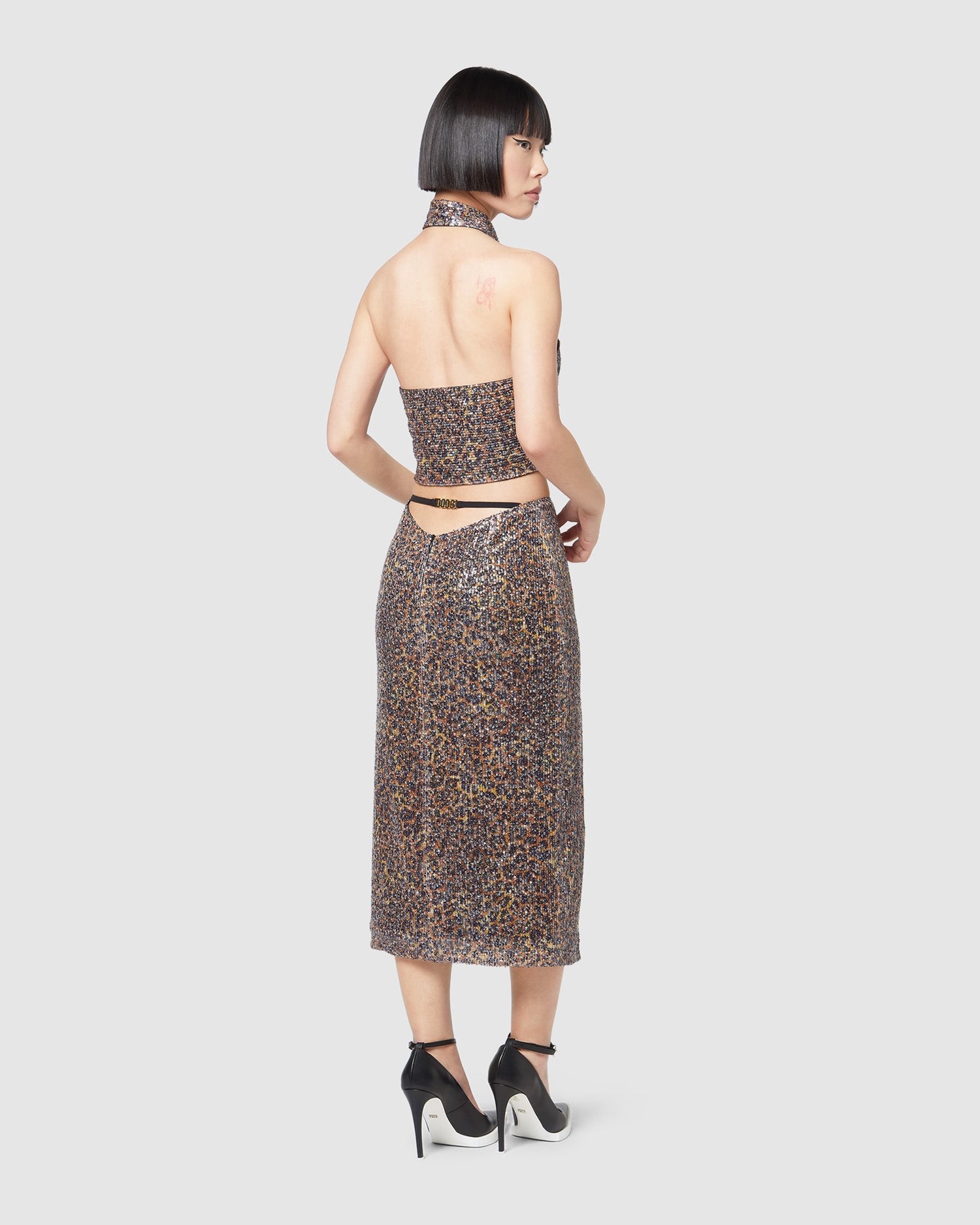 Jupe GCDS Leopard Sequin Pencil Skirt Femme Multicolore | 712546-AXN