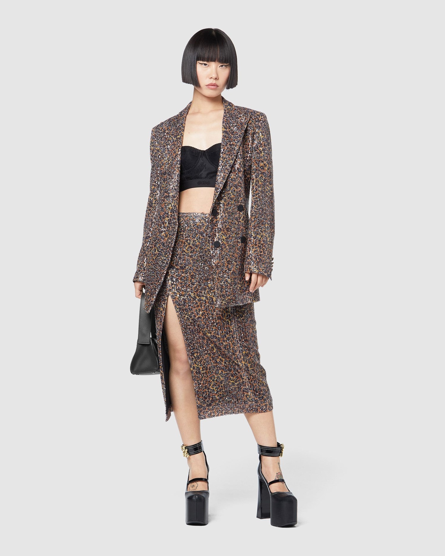 Jupe GCDS Leopard Sequin Pencil Skirt Femme Multicolore | 712546-AXN