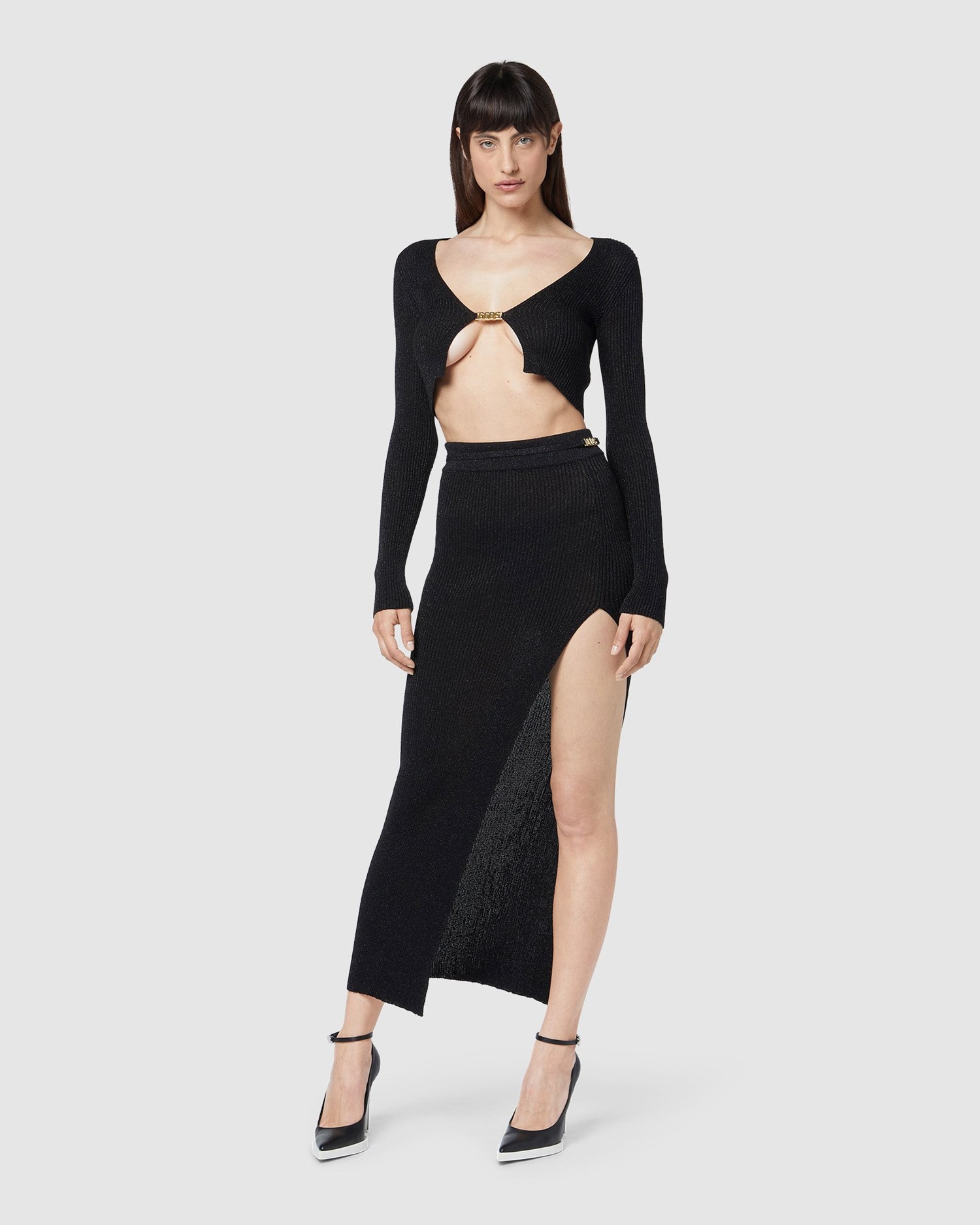 Jupe GCDS Lurex Long Skirt Femme Noir | 413059-ZWB