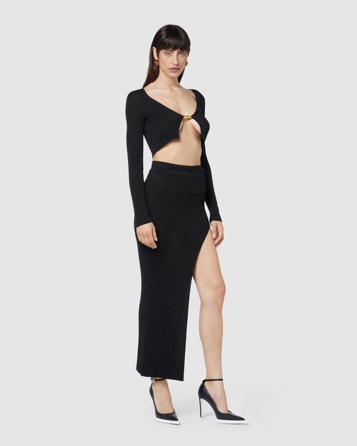 Jupe GCDS Lurex Long Skirt Femme Noir | 413059-ZWB
