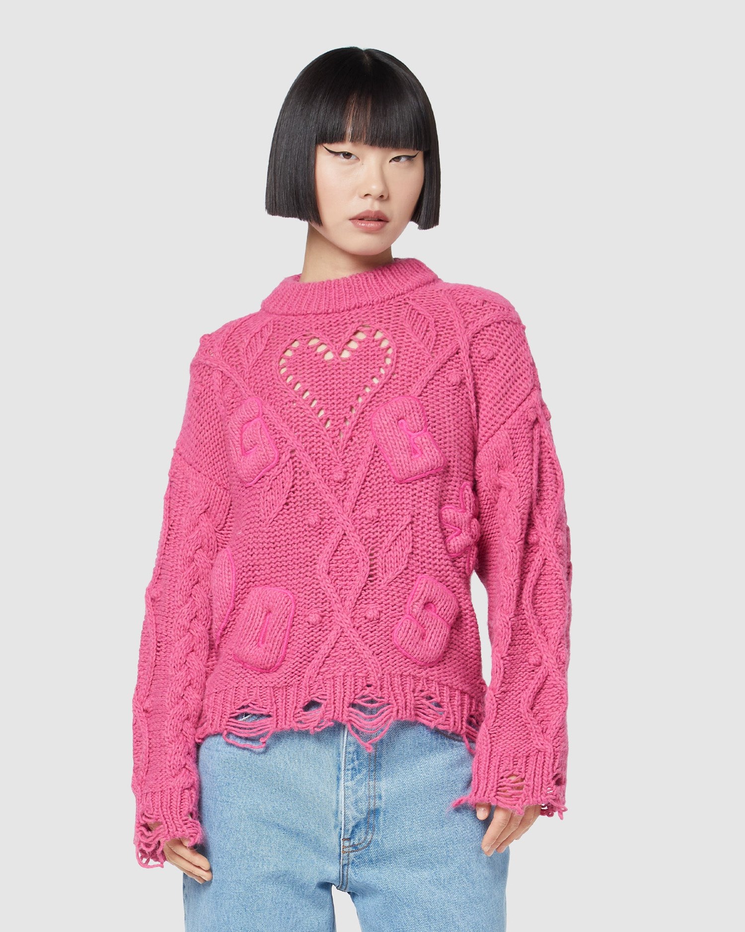 Knitwear GCDS Embroidered Boxy Pull Femme Fushia | 016495-AWB