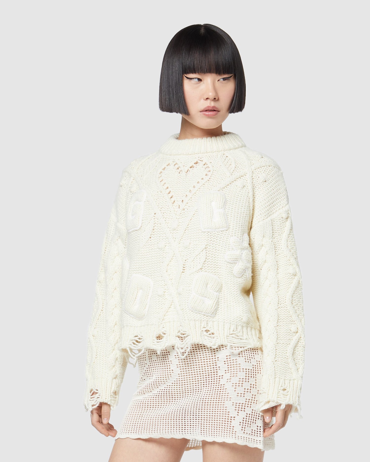 Knitwear GCDS Embroidered Boxy Pull Femme Blanche | 630791-KOD