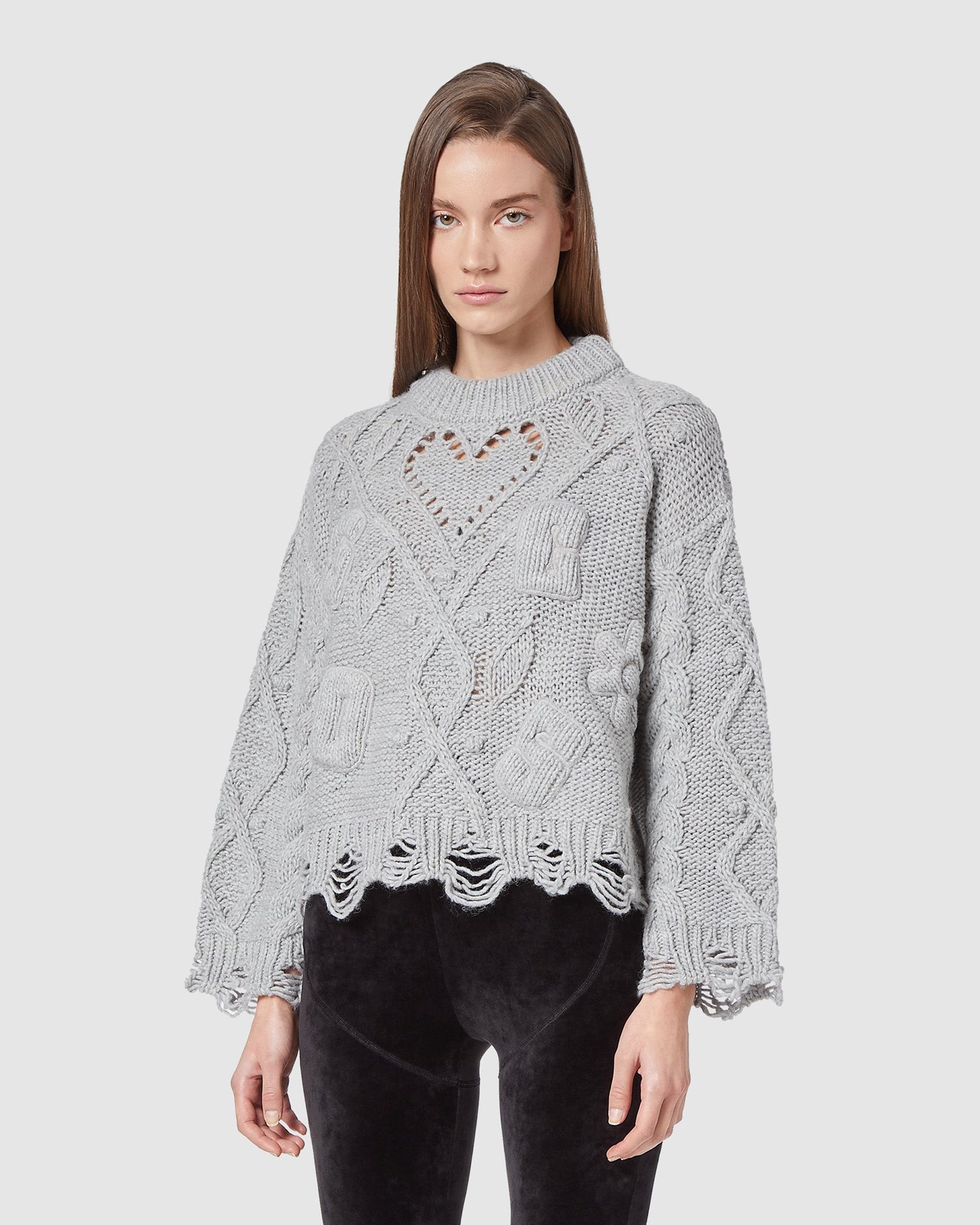 Knitwear GCDS Embroidered Boxy Pull Femme Grise | 905167-TLY