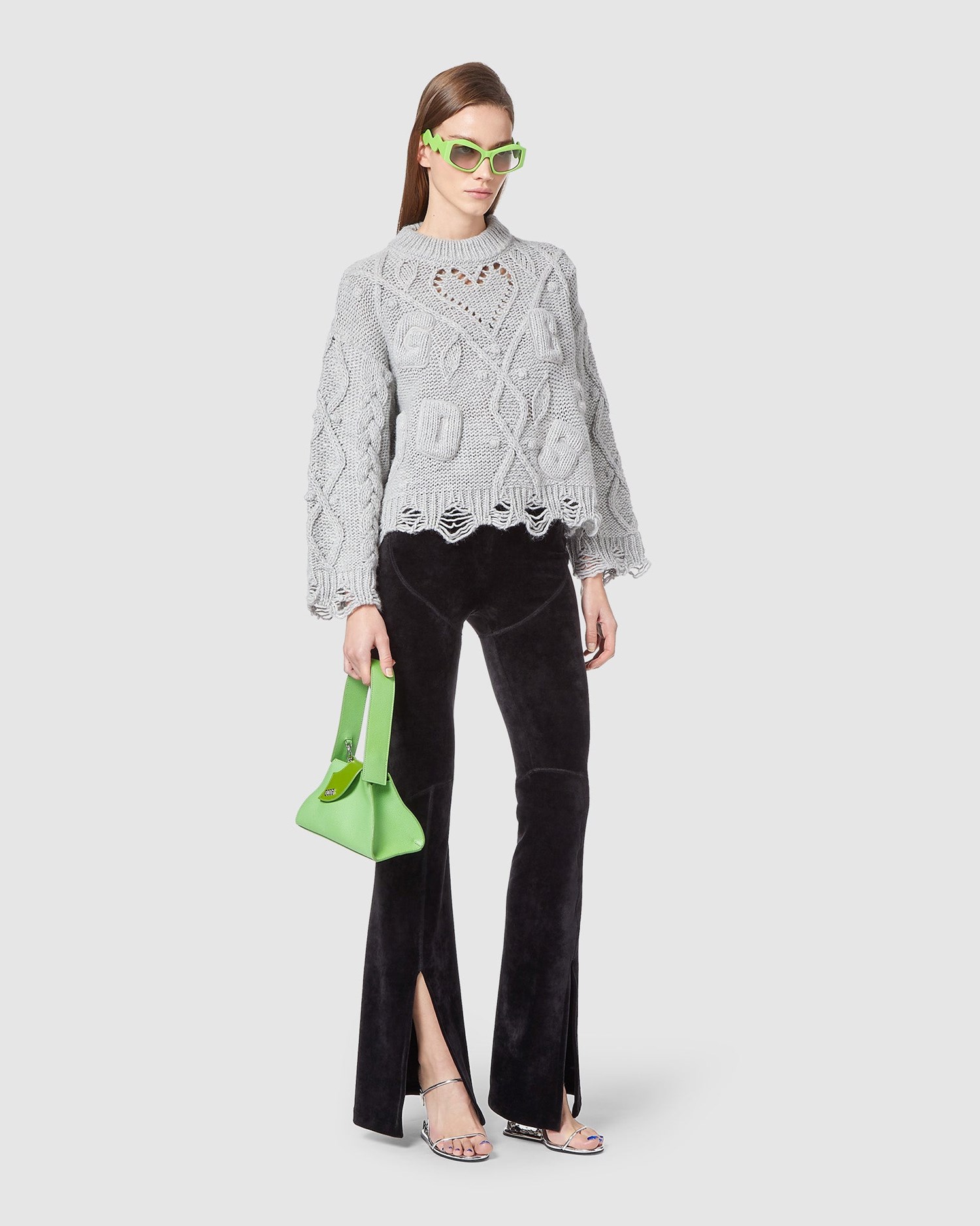 Knitwear GCDS Embroidered Boxy Pull Femme Grise | 905167-TLY