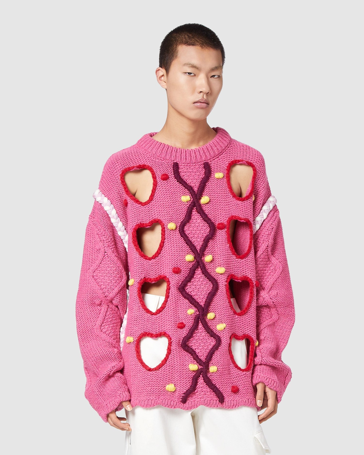 Knitwear GCDS Embroidered Puffy Pull Homme Fushia | 809721-GBW