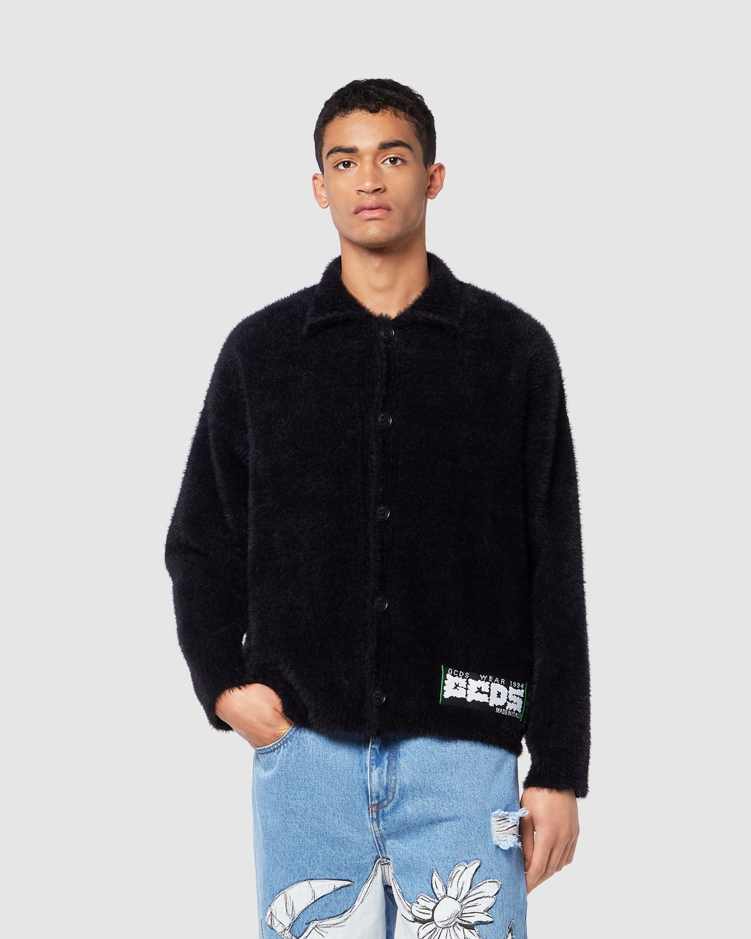Knitwear GCDS Hairy Cardigan Homme Noir | 148376-HVK