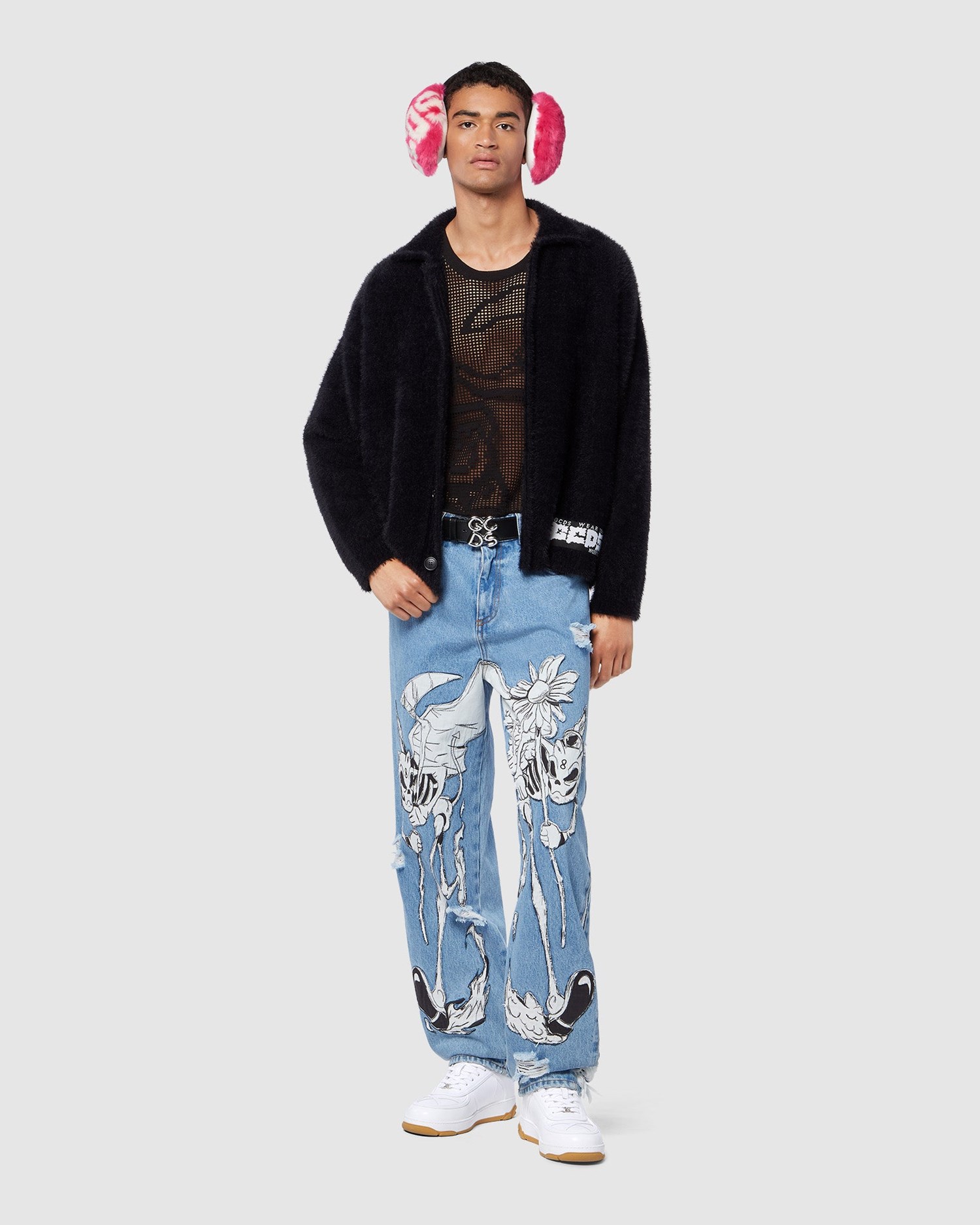 Knitwear GCDS Hairy Cardigan Homme Noir | 148376-HVK