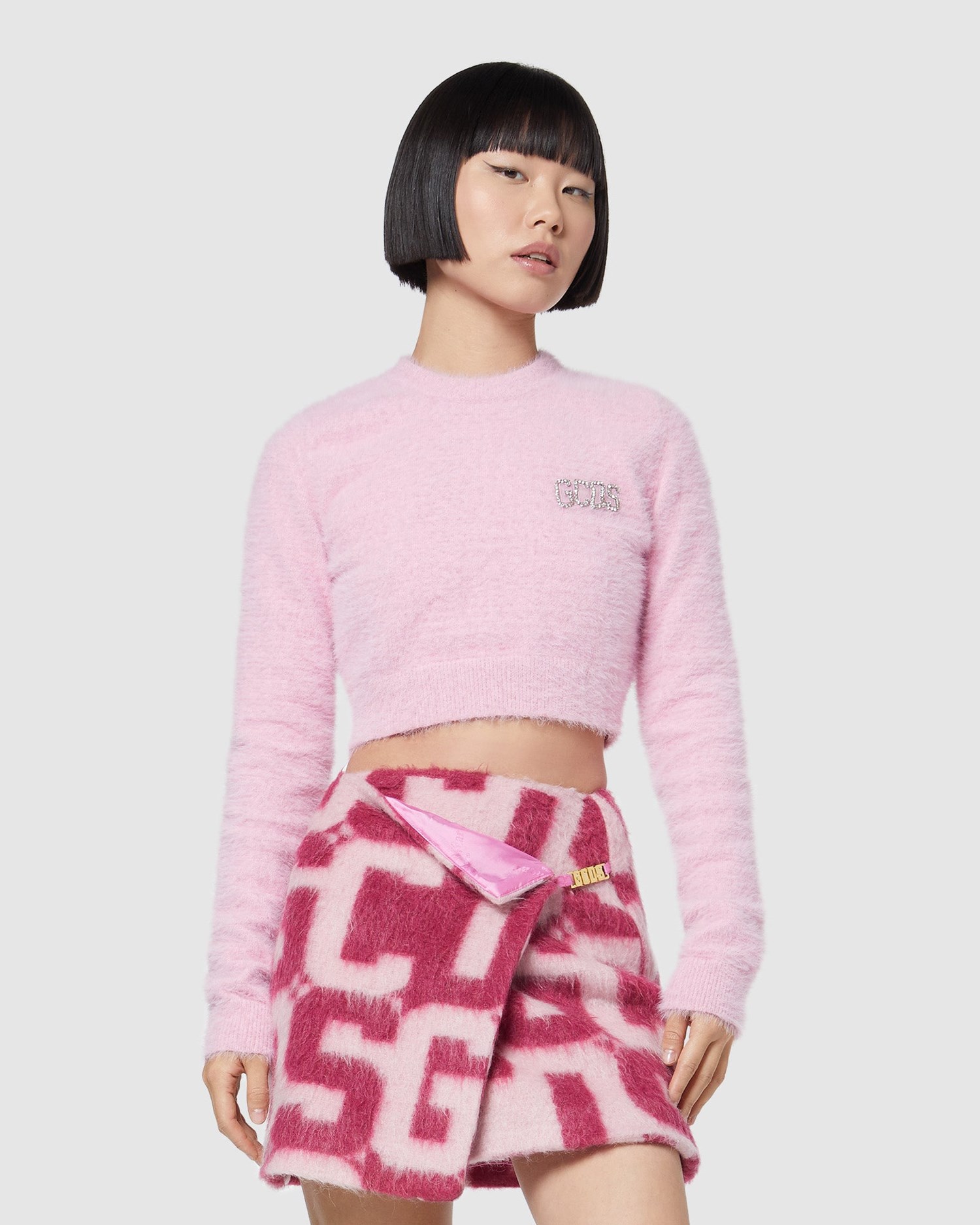 Knitwear GCDS Hairy Cropped Pull Femme Rose | 987610-EDT