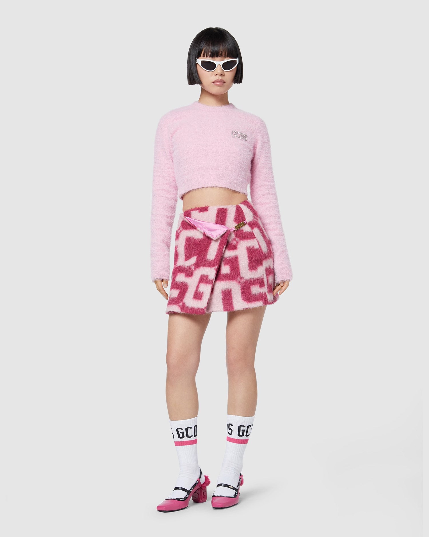 Knitwear GCDS Hairy Cropped Pull Femme Rose | 987610-EDT