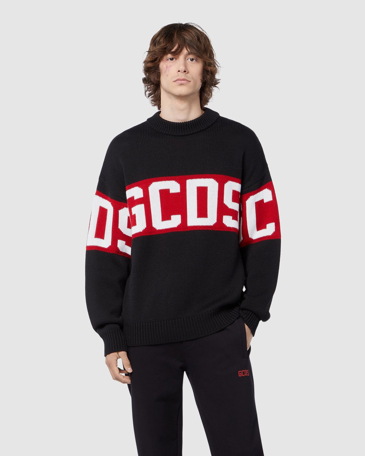 Knitwear GCDS Logo Band Pull Homme Noir | 530891-KIZ