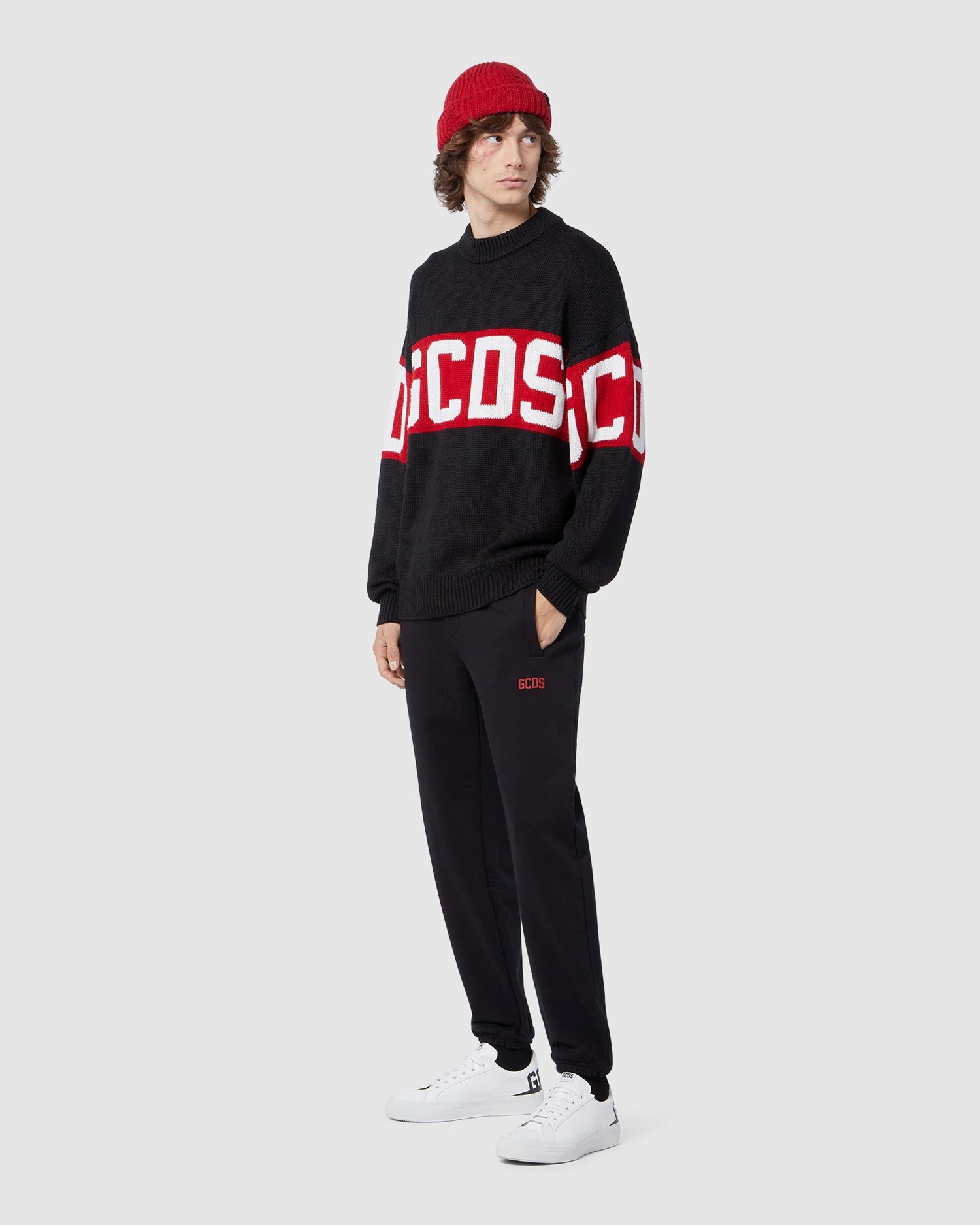 Knitwear GCDS Logo Band Pull Homme Noir | 530891-KIZ