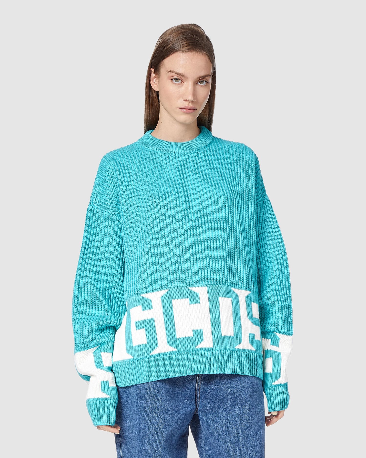 Knitwear GCDS Low Band Pull Femme Aquamarine | 419837-FAH