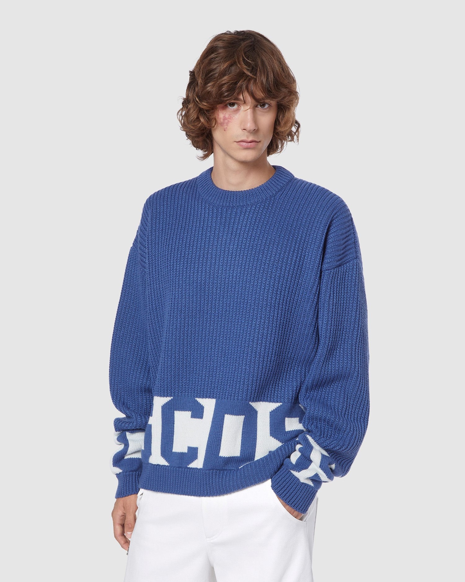 Knitwear GCDS Low Band Pull Homme Bleu | 673928-OLM