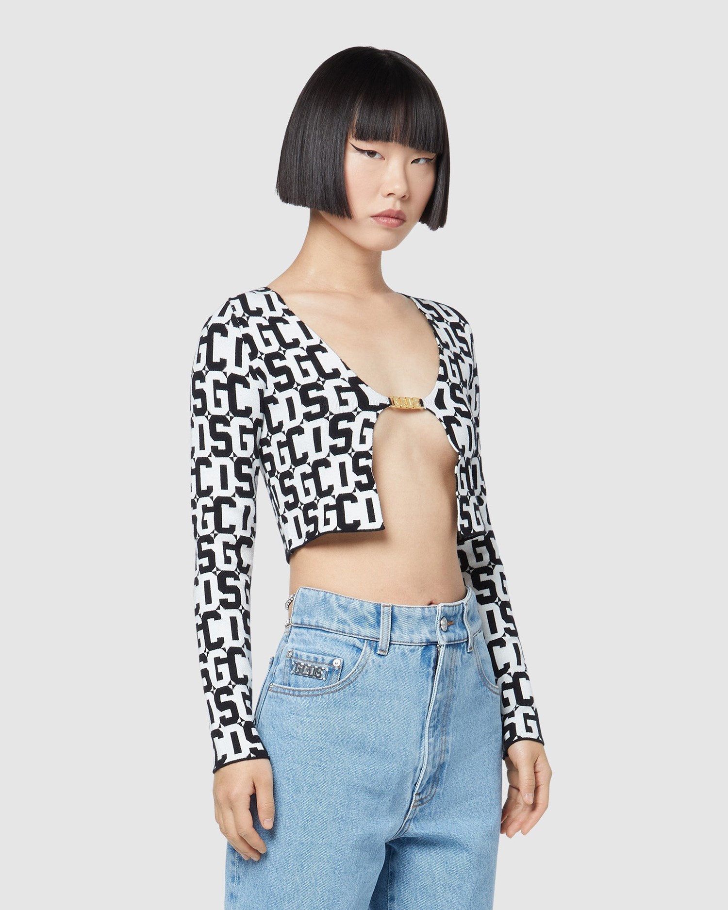 Knitwear GCDS Monogram Jacquard Mini Cardigan Femme Noir | 510932-FXT