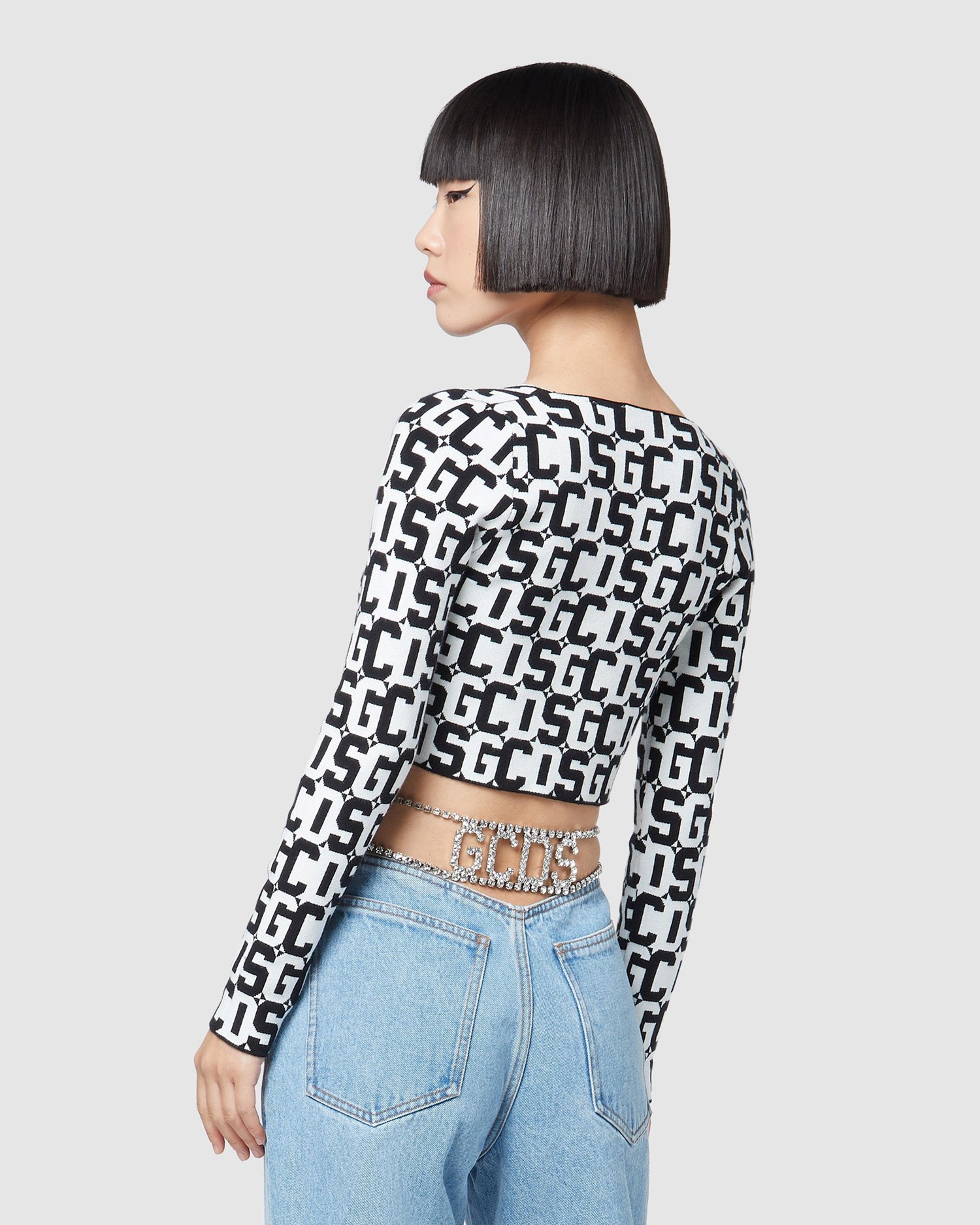 Knitwear GCDS Monogram Jacquard Mini Cardigan Femme Noir | 510932-FXT