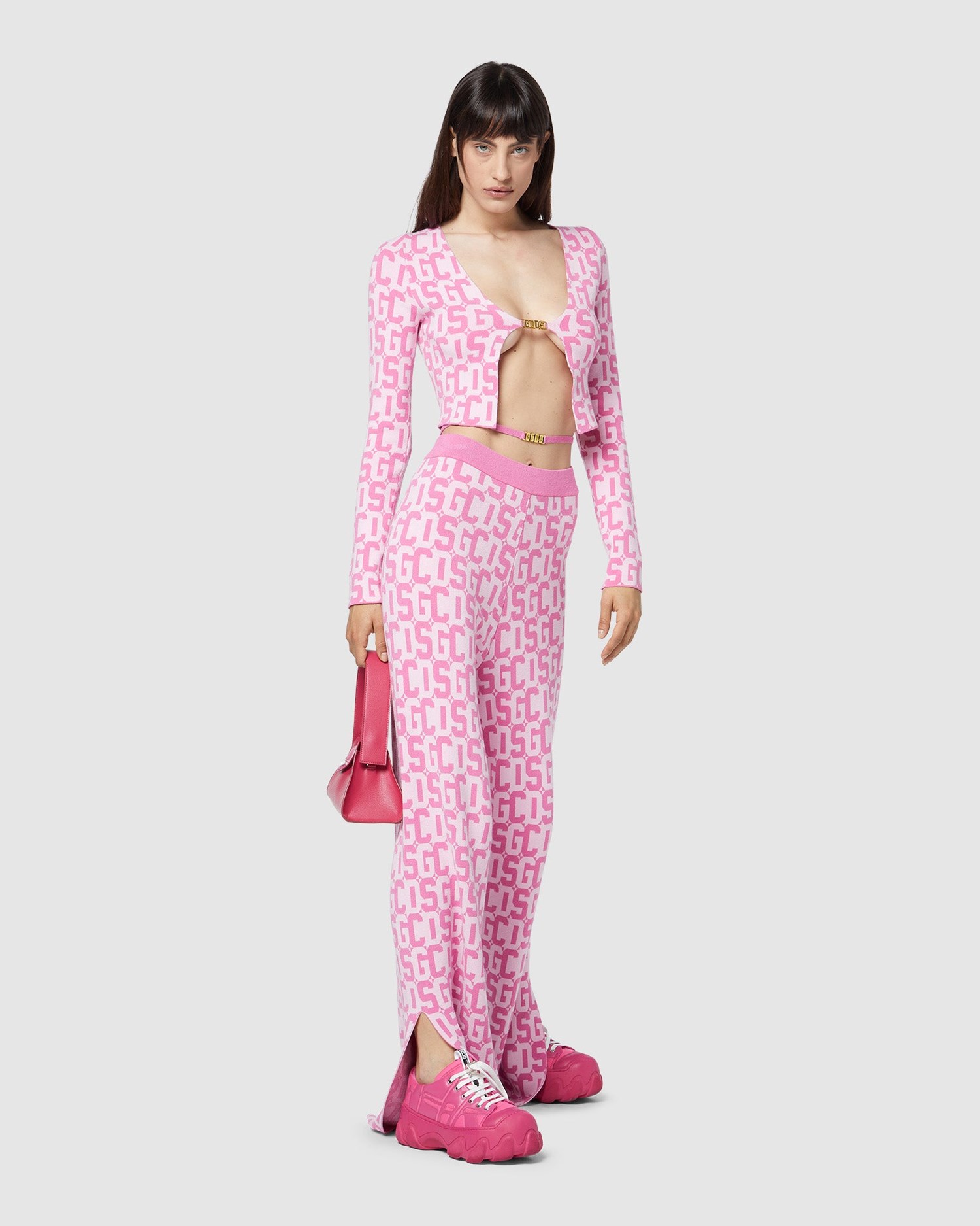 Knitwear GCDS Monogram Jacquard Mini Cardigan Femme Rose | 698370-CFD