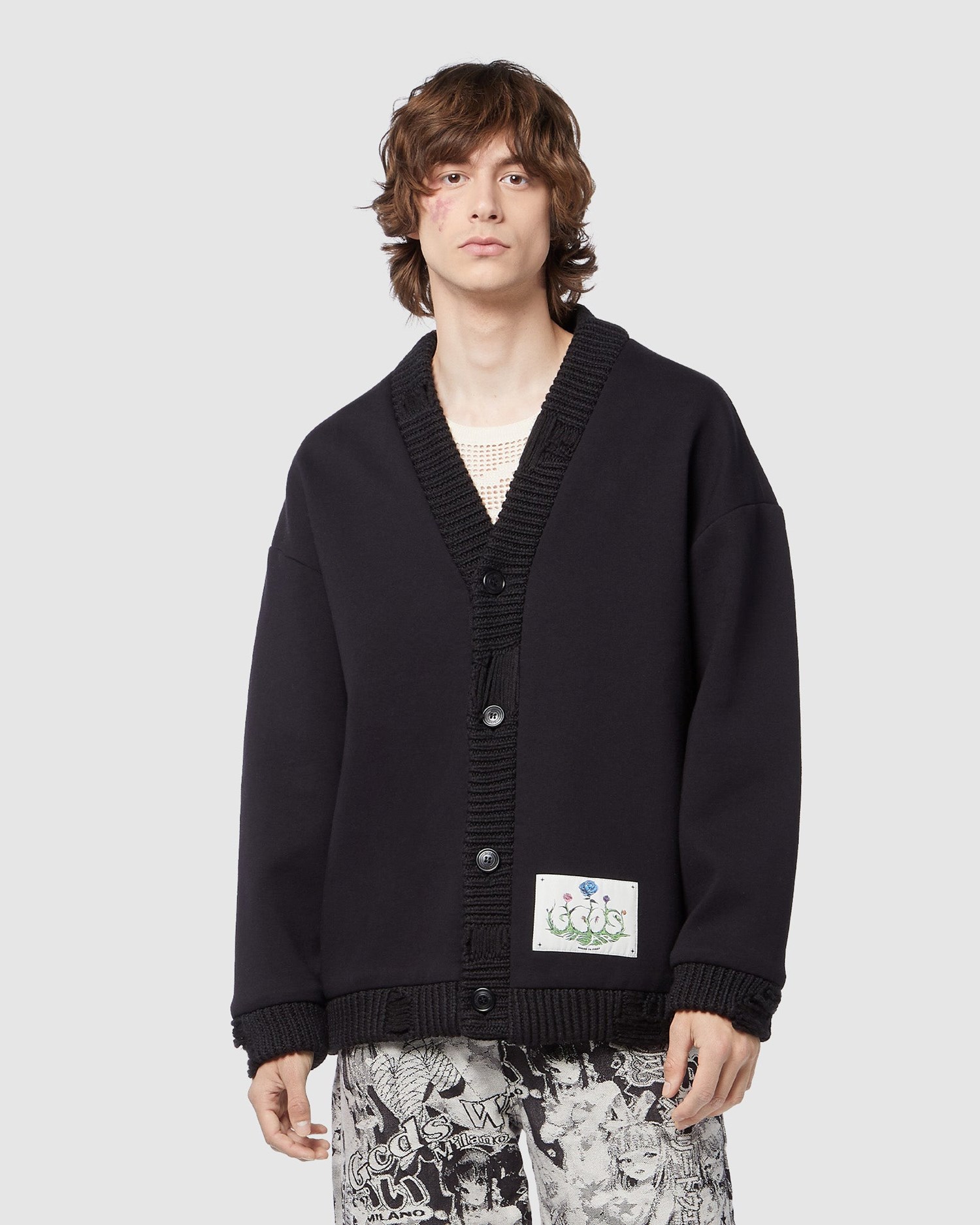 Knitwear GCDS Roses Oversized Cardigan Homme Noir | 895072-SVJ