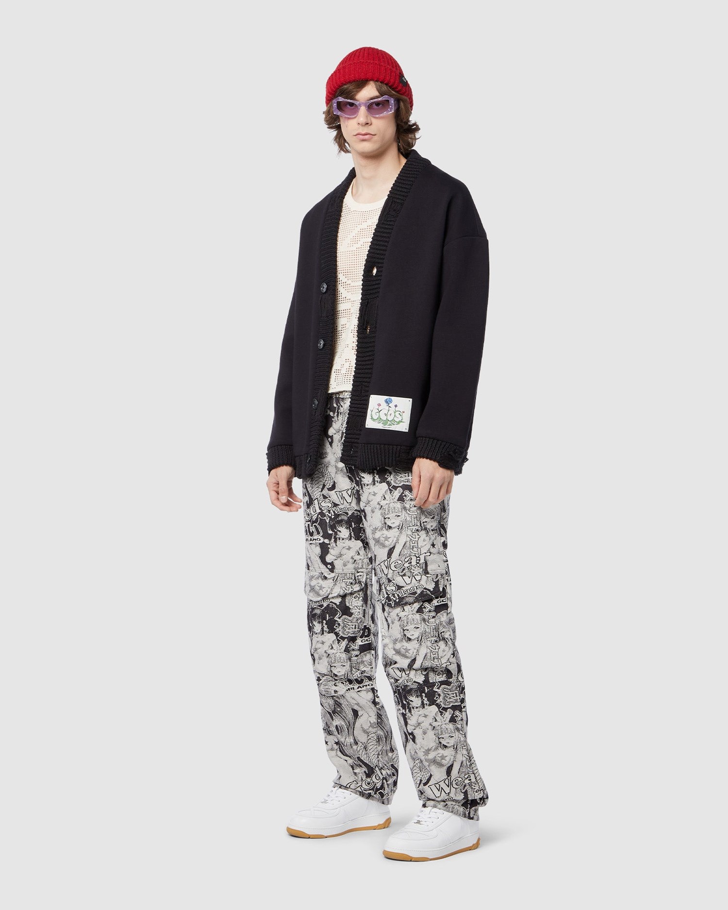 Knitwear GCDS Roses Oversized Cardigan Homme Noir | 895072-SVJ