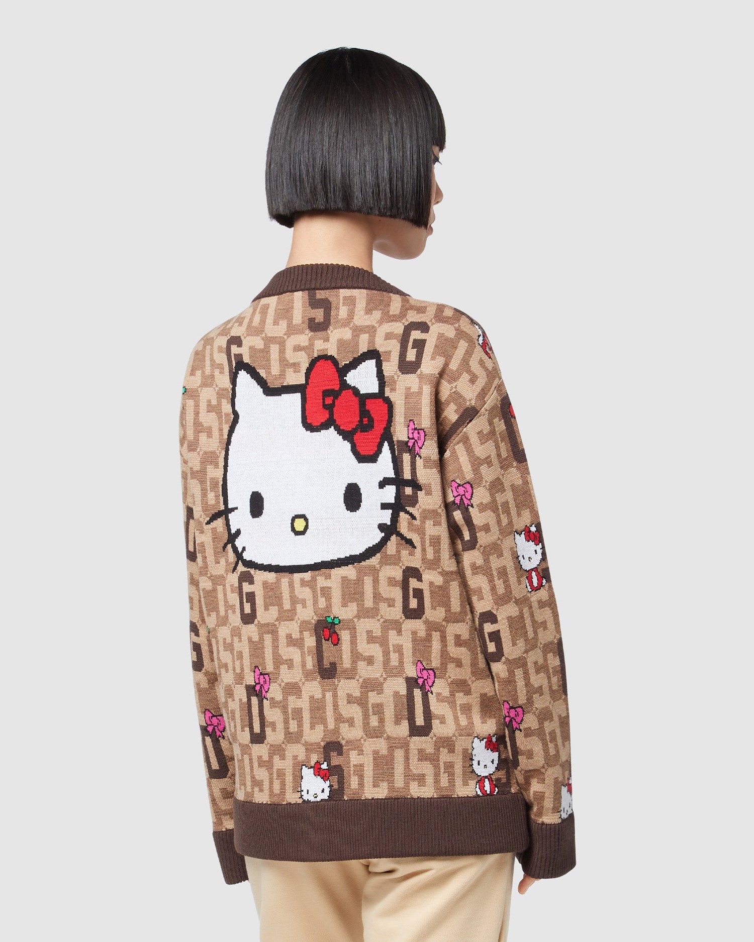 Knitwear GCDS Hello Kitty Monogram Cardigan Femme Marron | 029486-BSQ