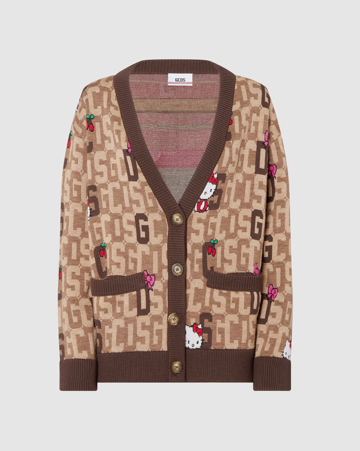 Knitwear GCDS Hello Kitty Monogram Cardigan Femme Marron | 029486-BSQ
