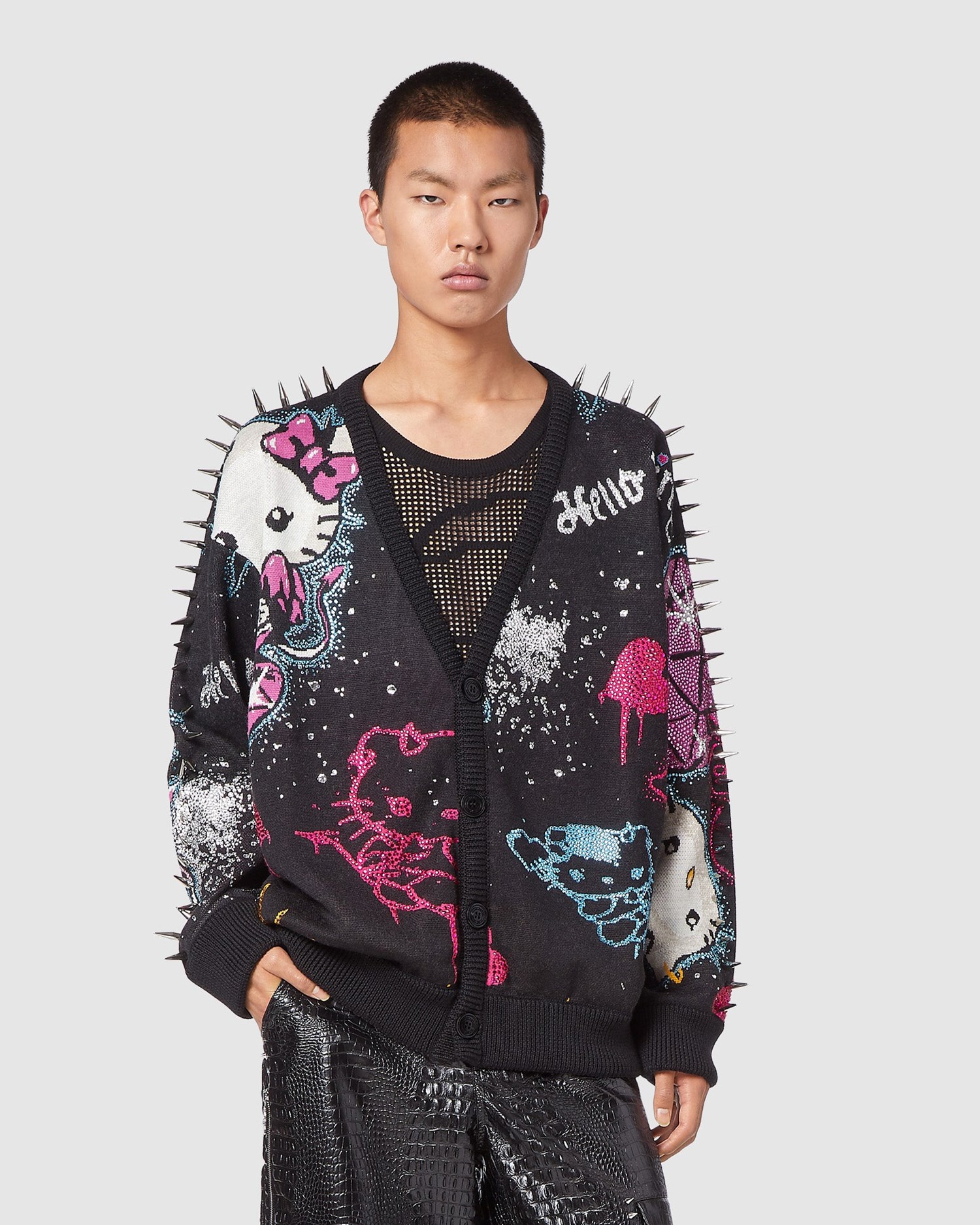 Knitwear GCDS Hello Kitty Studded Cardigan Homme Noir | 417920-TWG