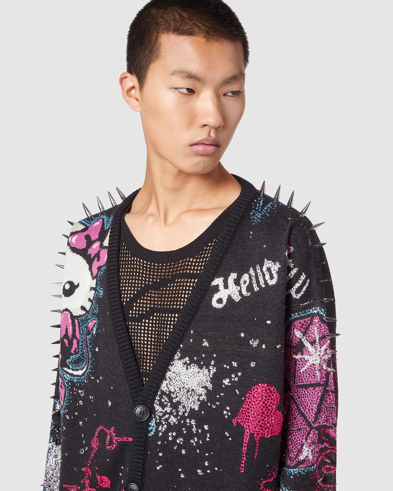 Knitwear GCDS Hello Kitty Studded Cardigan Femme Noir | 902147-FIG