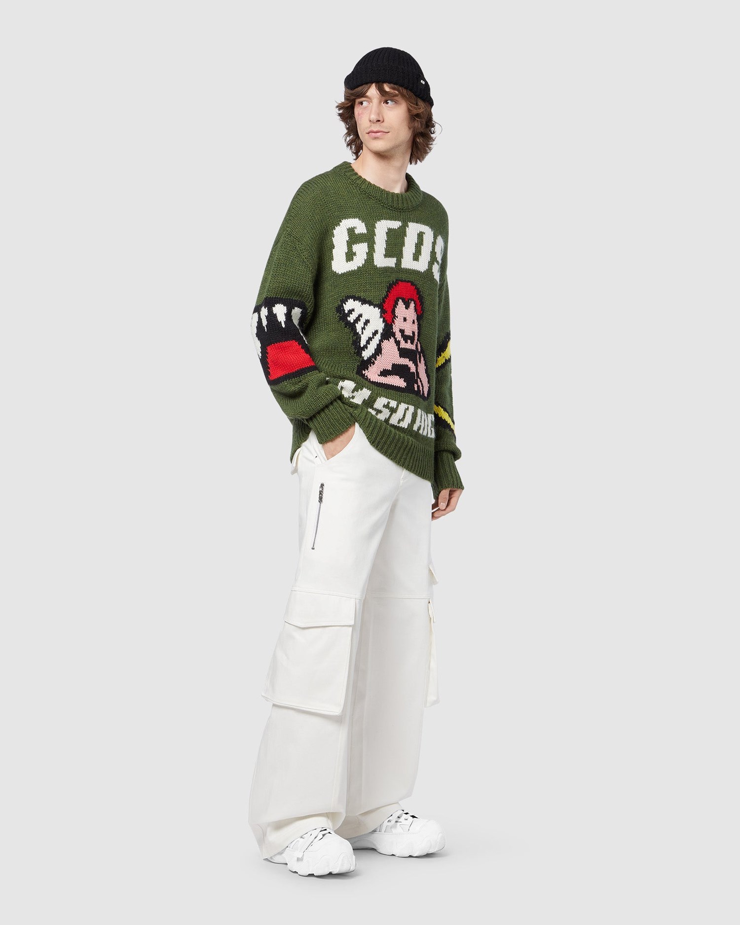 Knitwear GCDS Laine Blend Plush Pull Homme Vert | 820639-WLC
