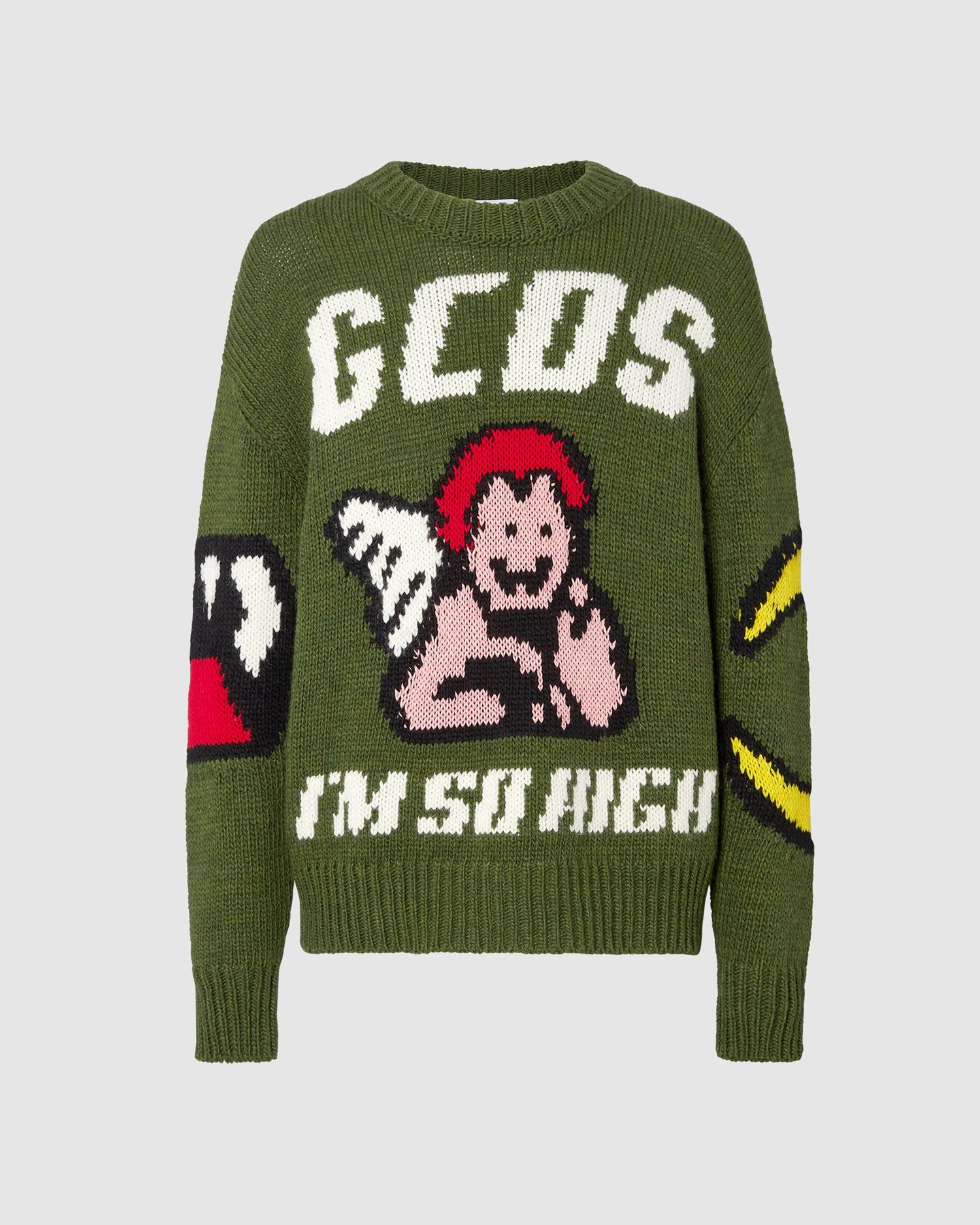 Knitwear GCDS Laine Blend Plush Pull Homme Vert | 820639-WLC