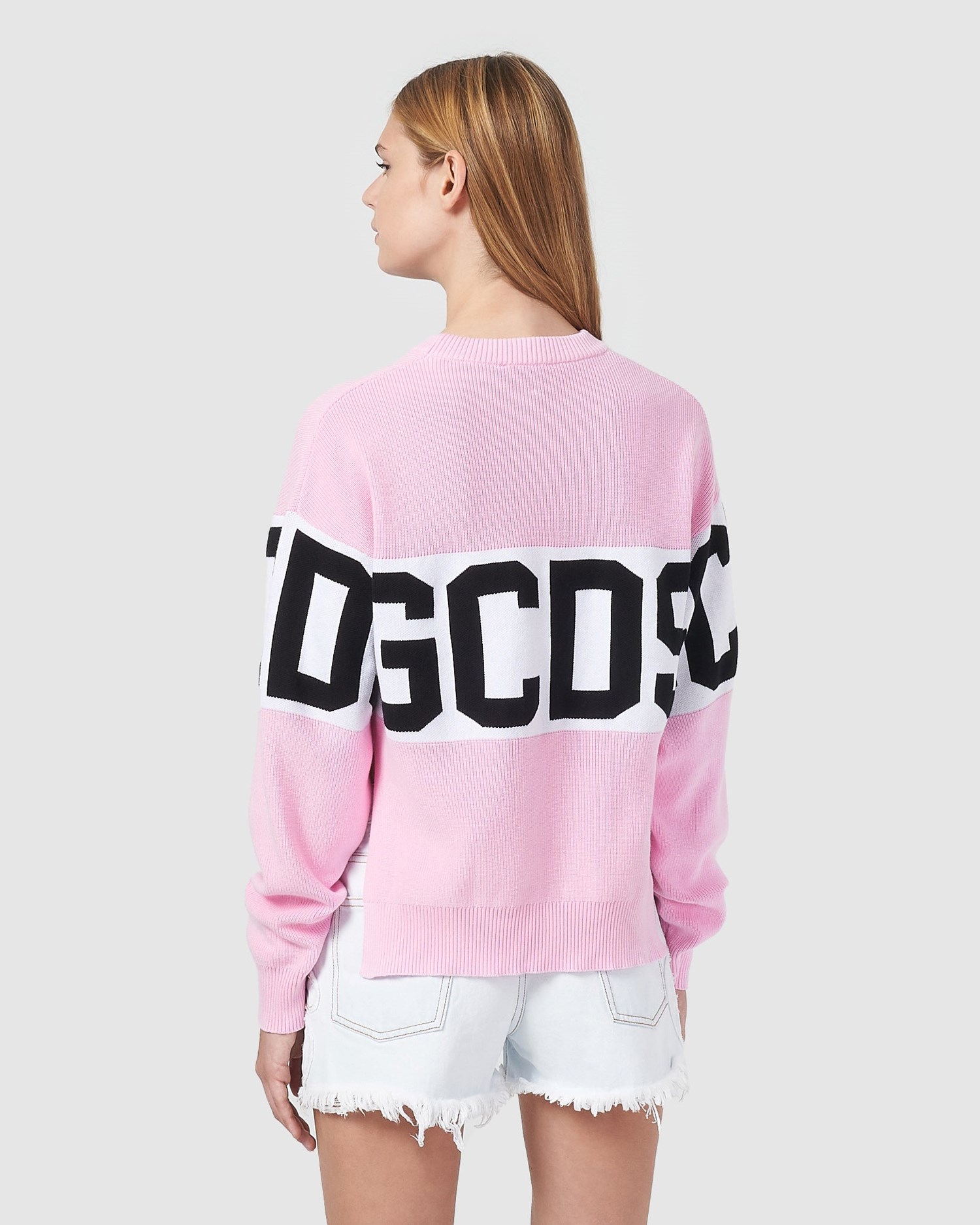 Knitwear GCDS Logo Band Pull Femme Rose | 582971-CRM
