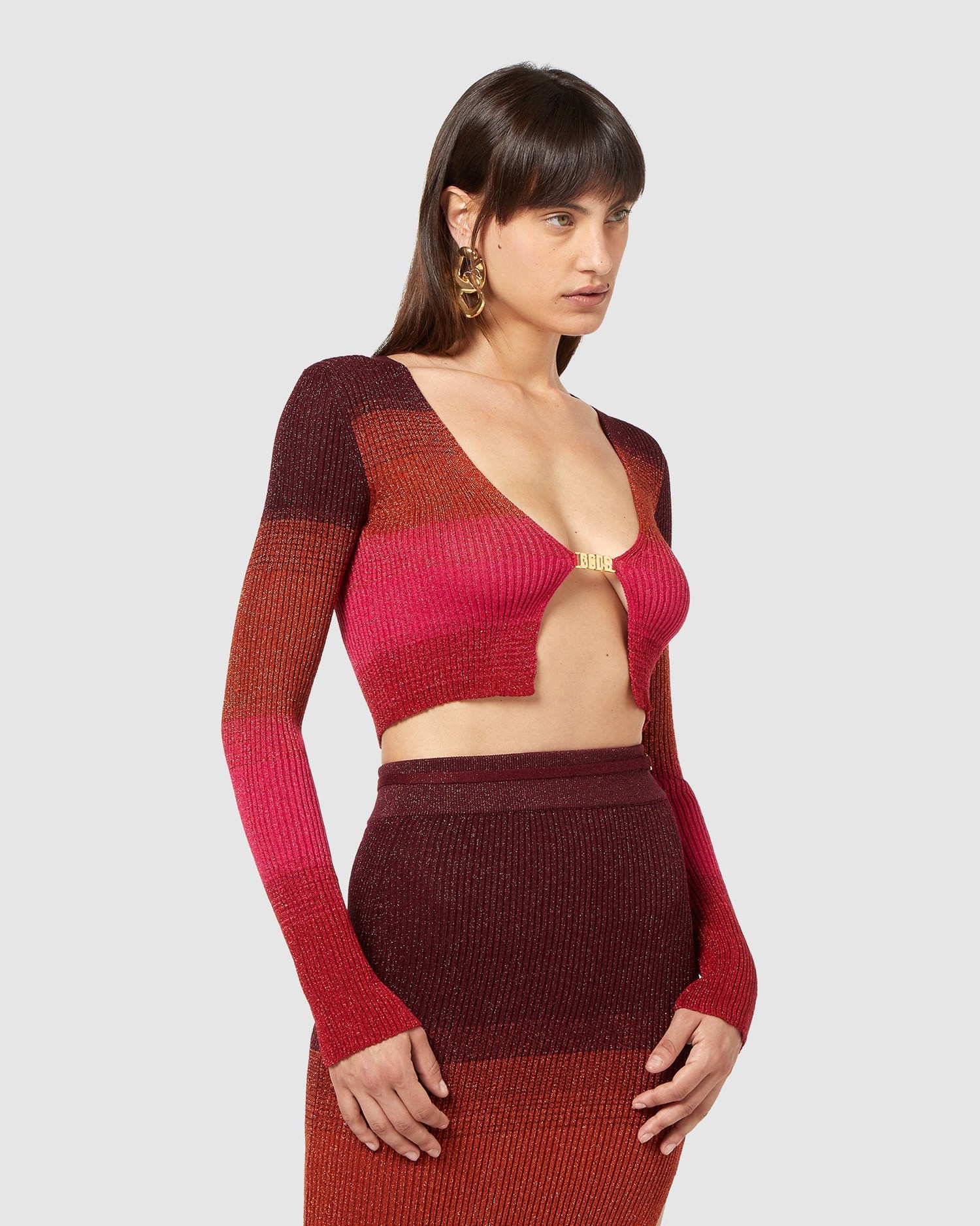 Knitwear GCDS Lurex Degradé Mini Cardigan Femme Multicolore | 496187-NUT