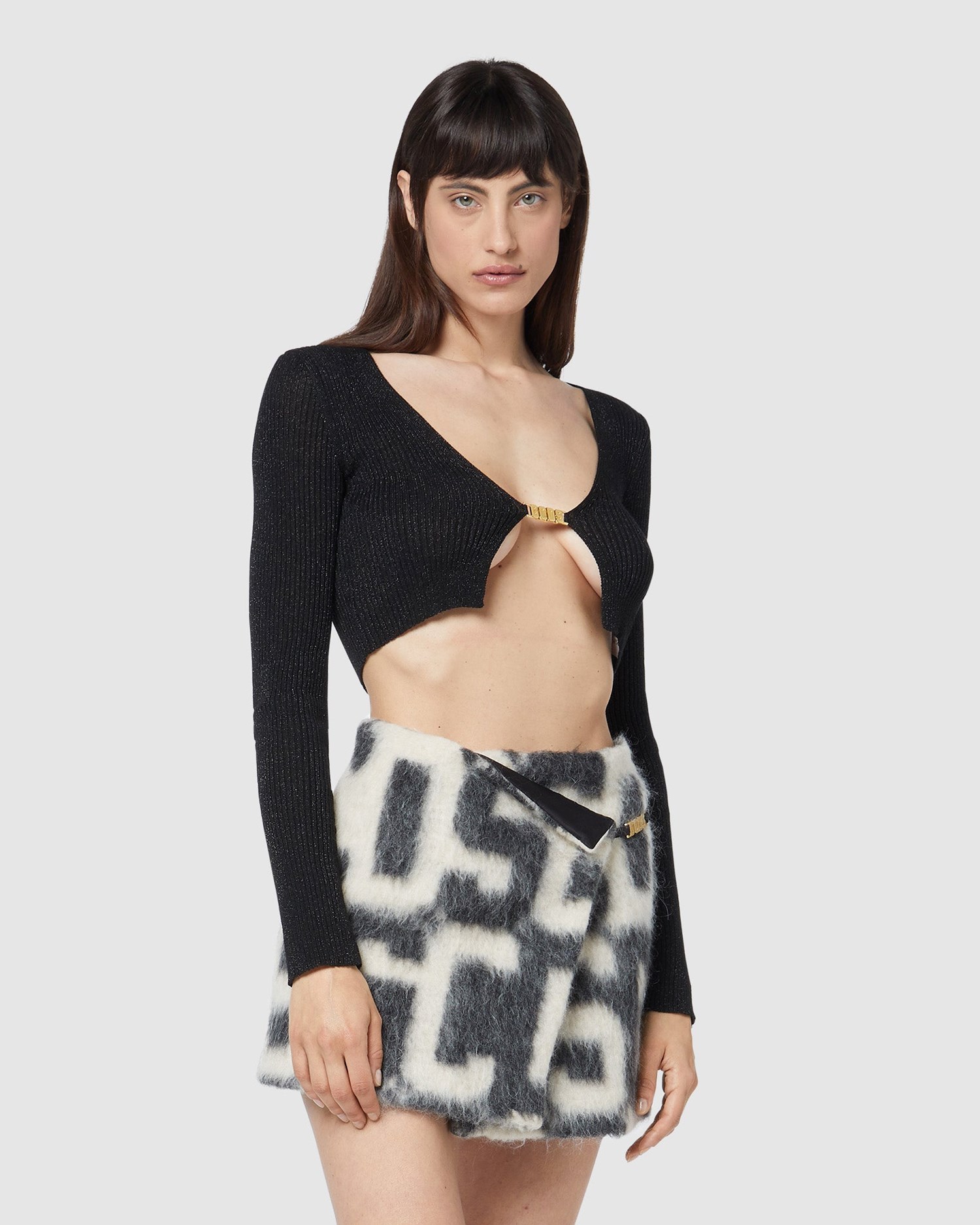 Knitwear GCDS Lurex Mini Cardigan Femme Noir | 967820-DYR