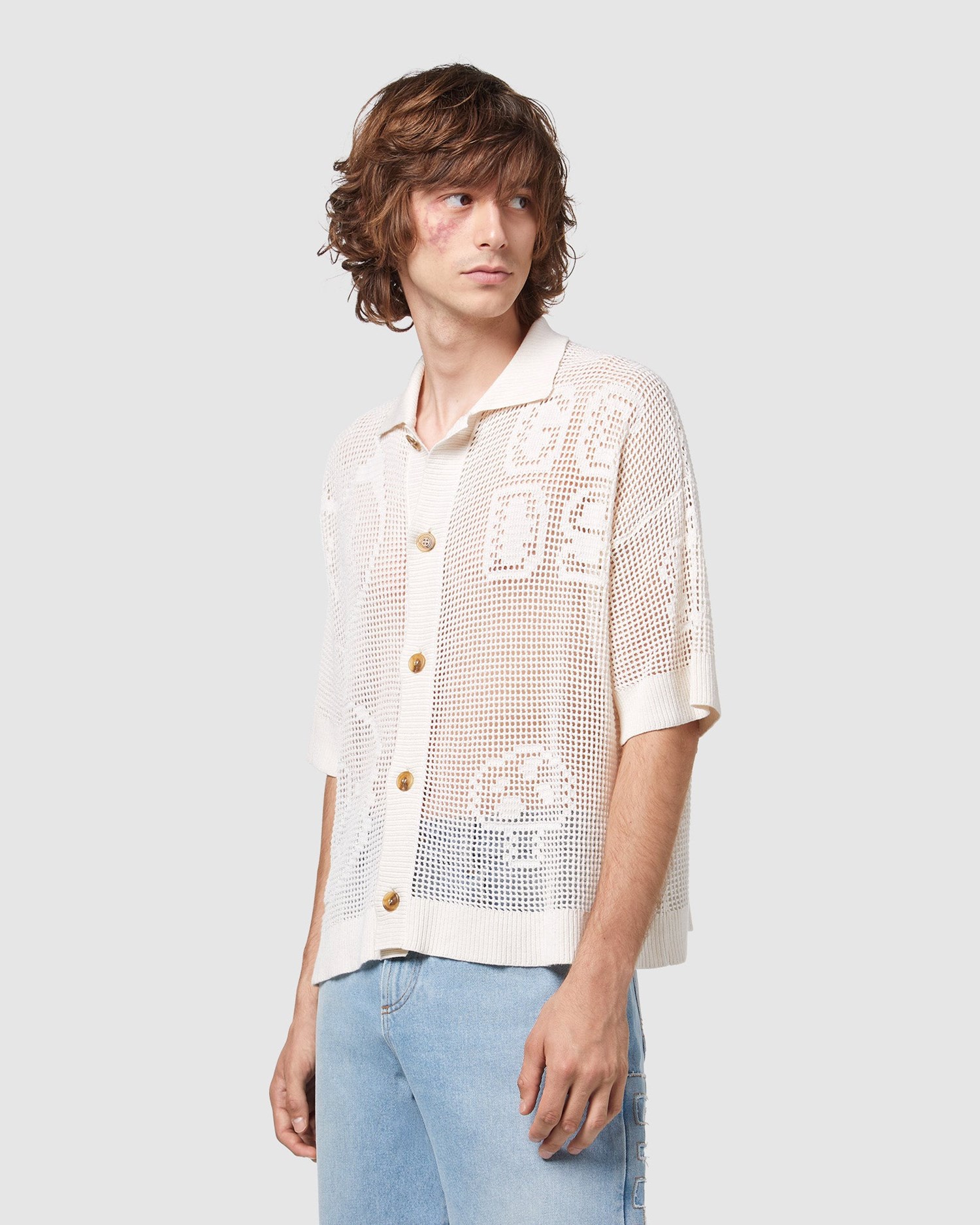 Knitwear GCDS Plush Crochet Polo Homme Blanche | 431825-MDR