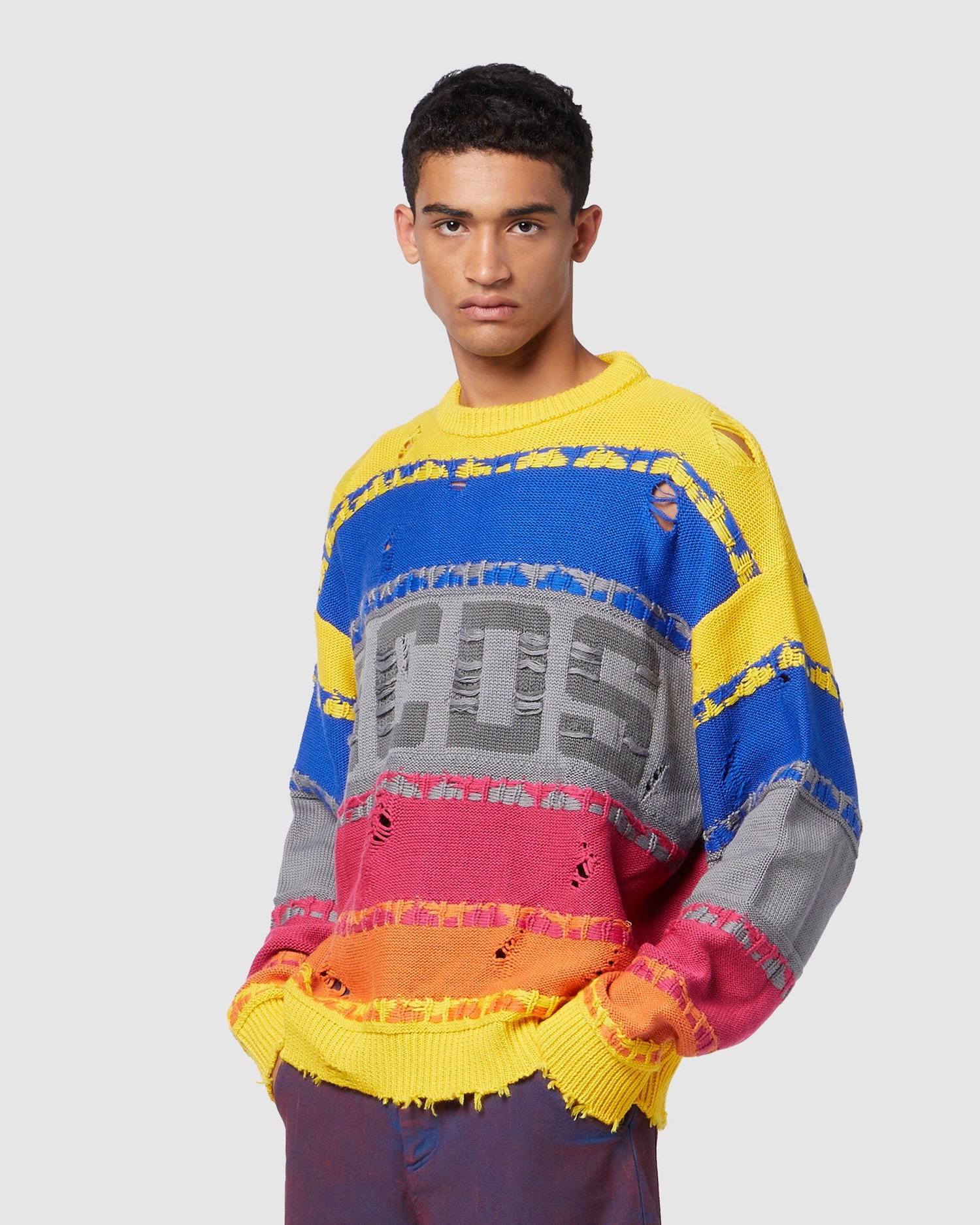 Knitwear GCDS Rayé Logo Pull Homme Multicolore | 243981-MZX