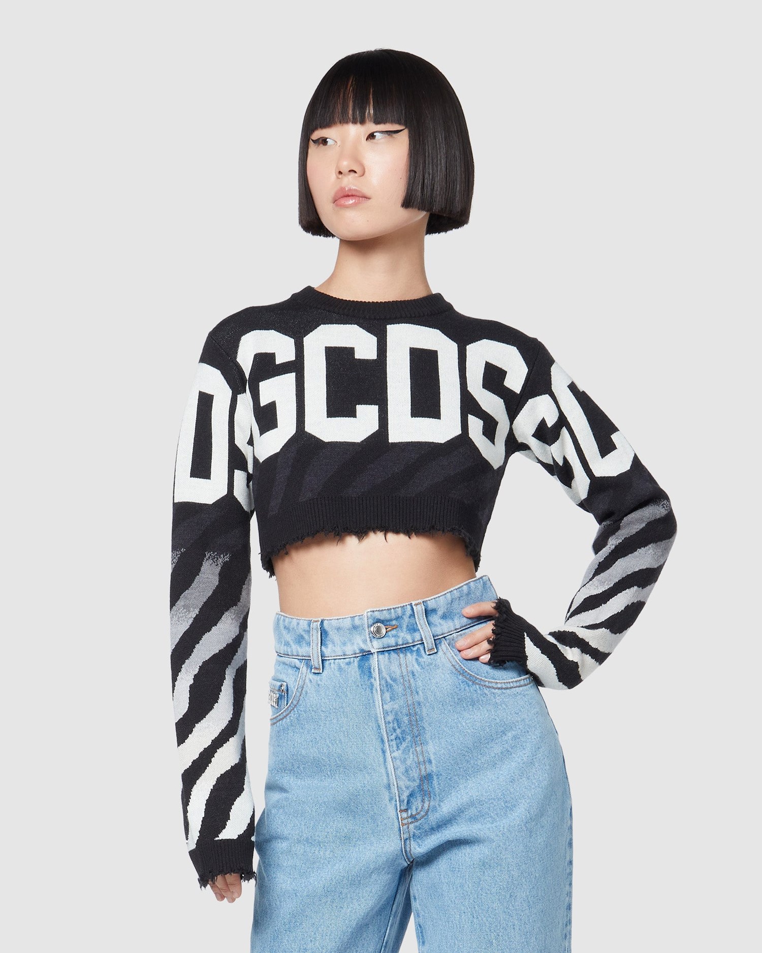 Knitwear GCDS Zebra Cropped Pull Femme Noir | 426910-WMP