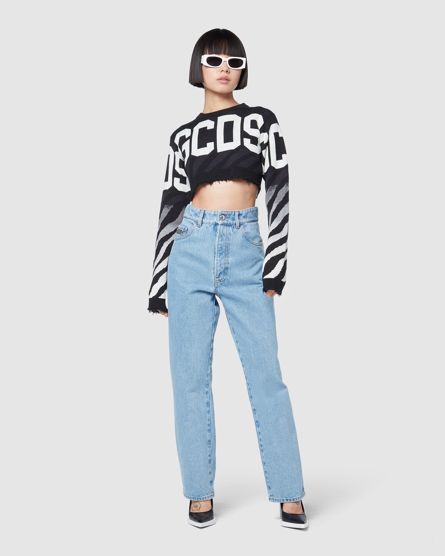 Knitwear GCDS Zebra Cropped Pull Femme Noir | 426910-WMP