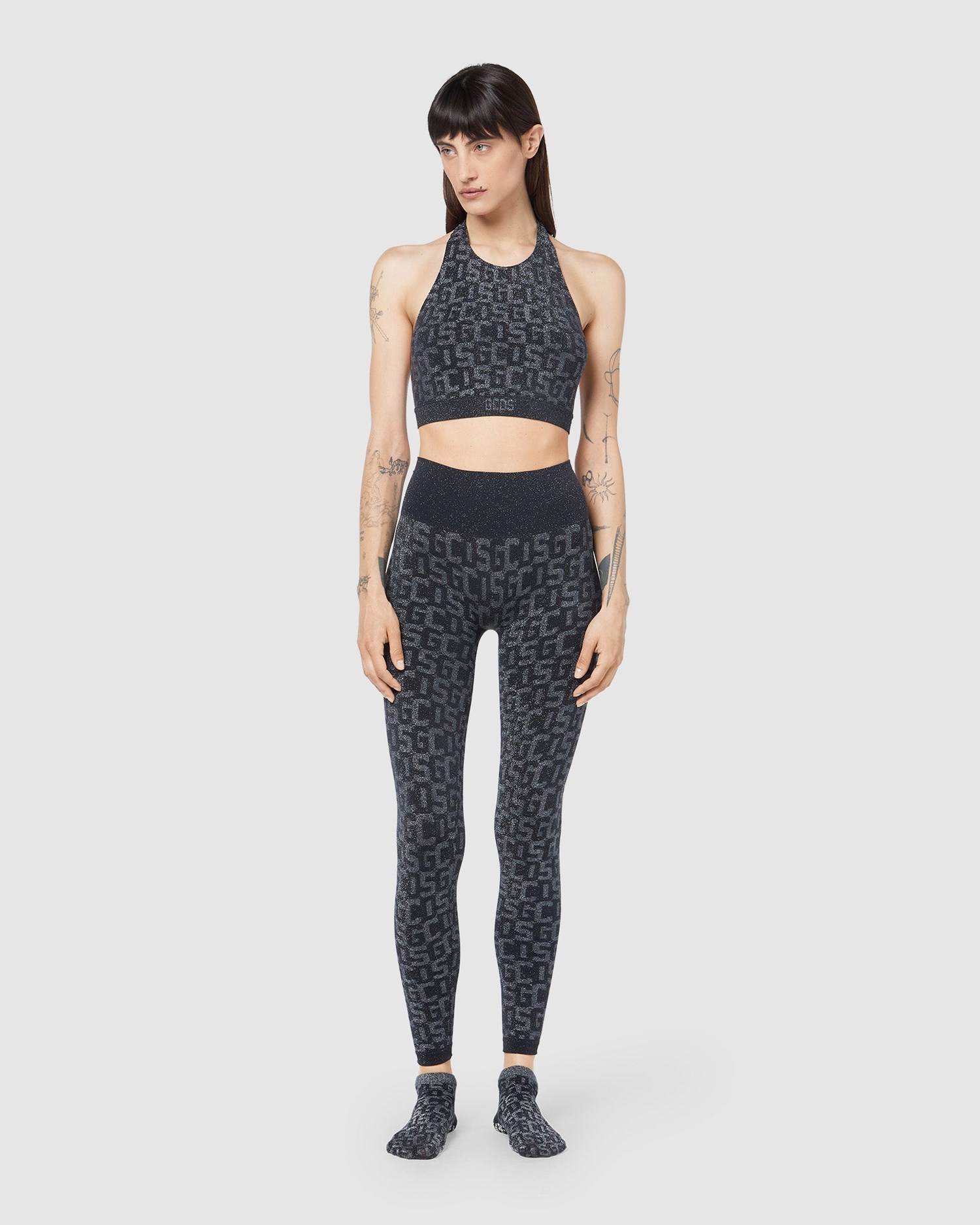 Leggings GCDS Wolford Monogram Leggings Femme Noir | 173596-XVN