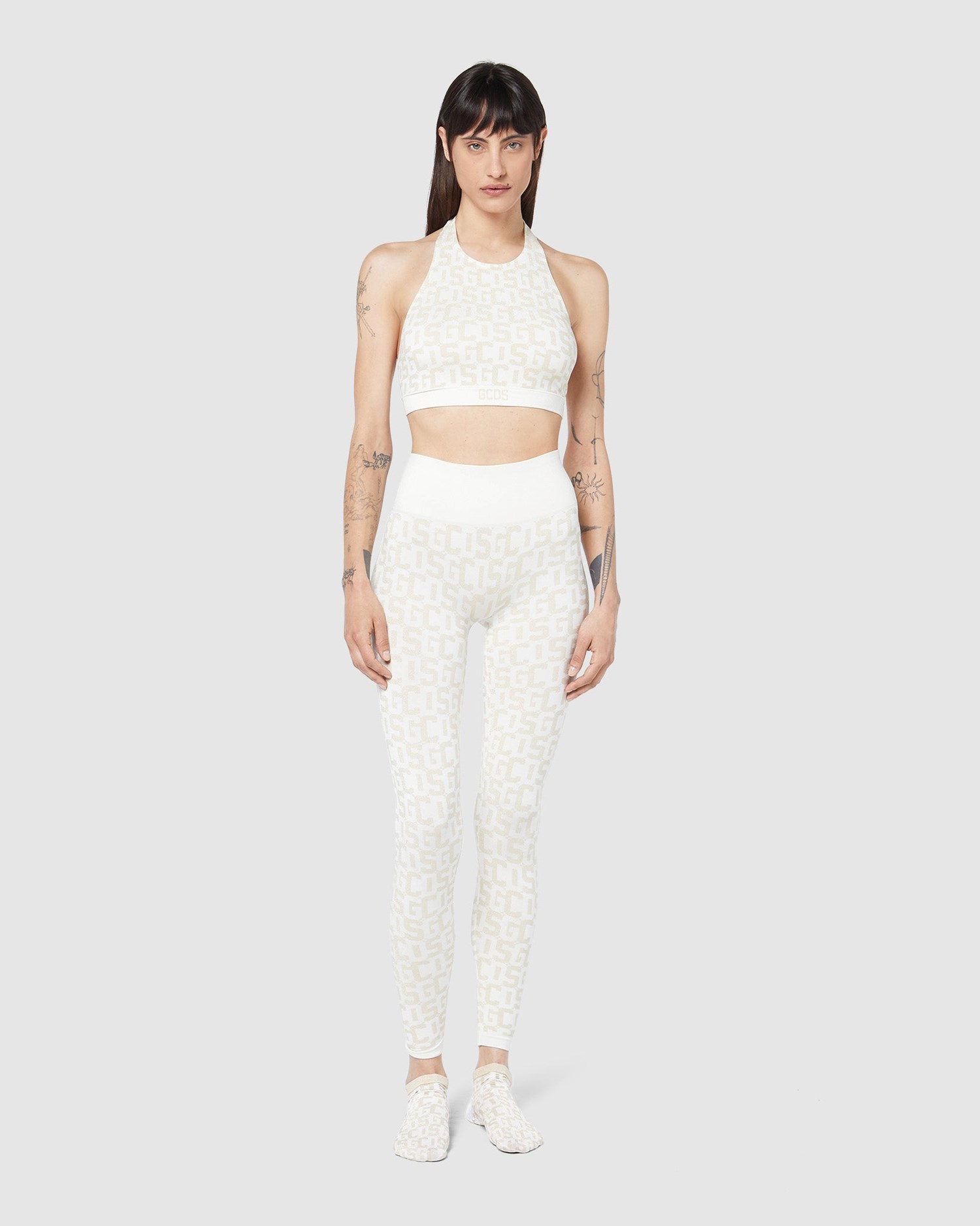 Leggings GCDS Wolford Monogram Leggings Femme Blanche Foncé | 368157-HRF