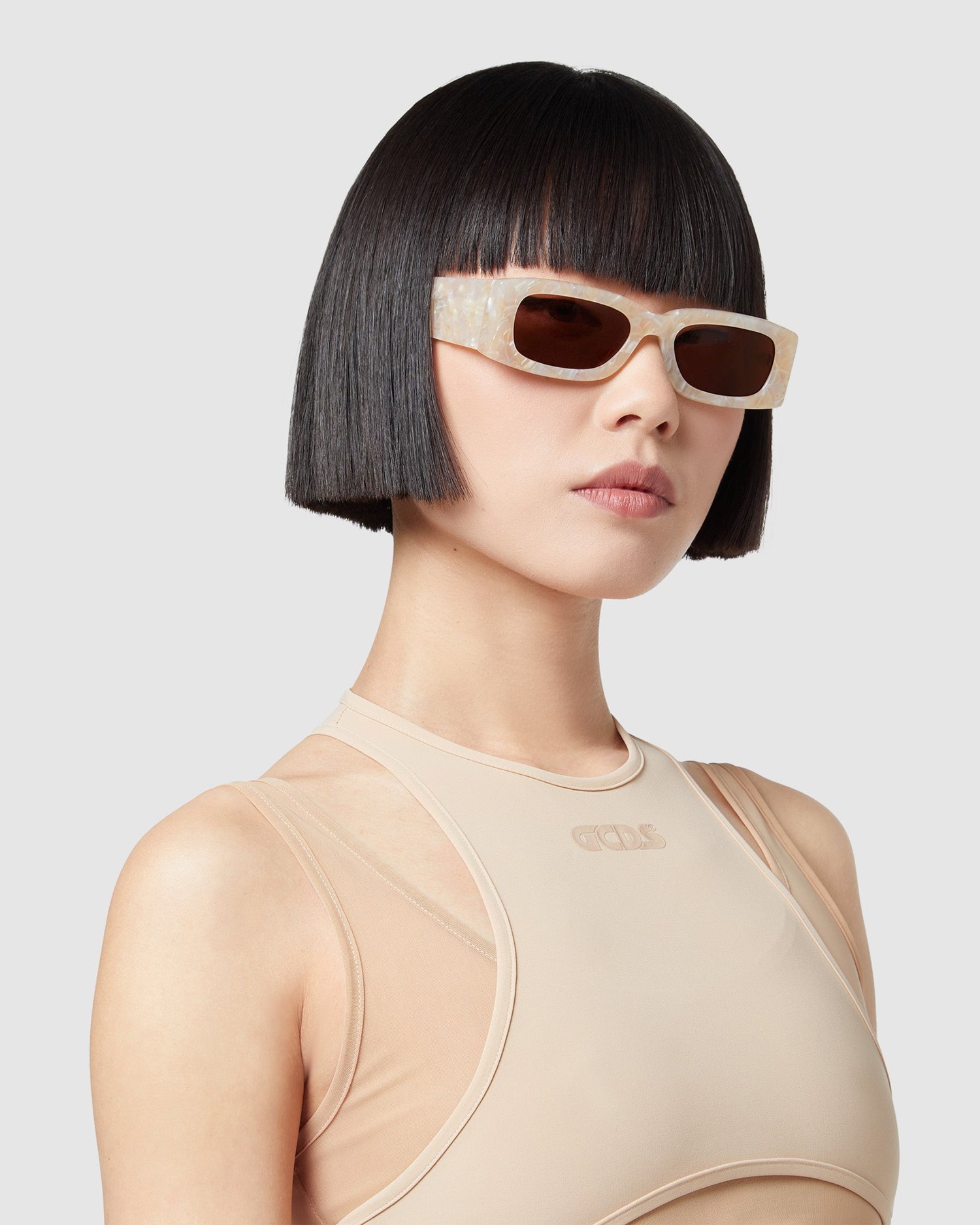Lunettes de Soleil GCDS Gd0020 Rectangular Sunglasses Femme Beige | 674230-KBH