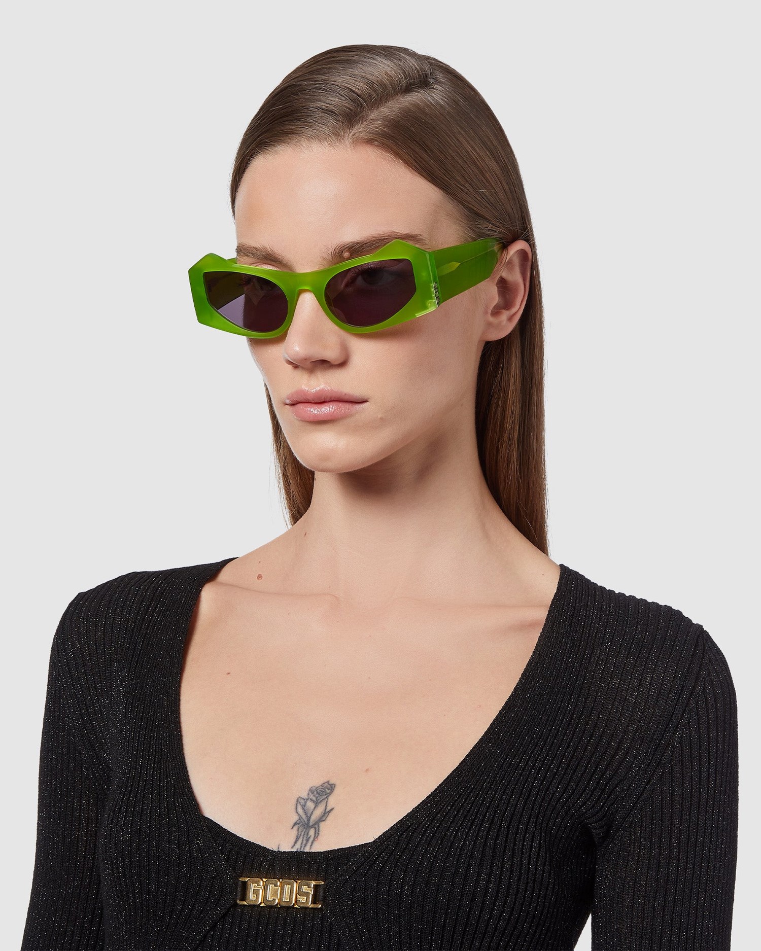 Lunettes de Soleil GCDS Gd0022 Cat-eye Sunglasses Femme Vert | 718496-HXV