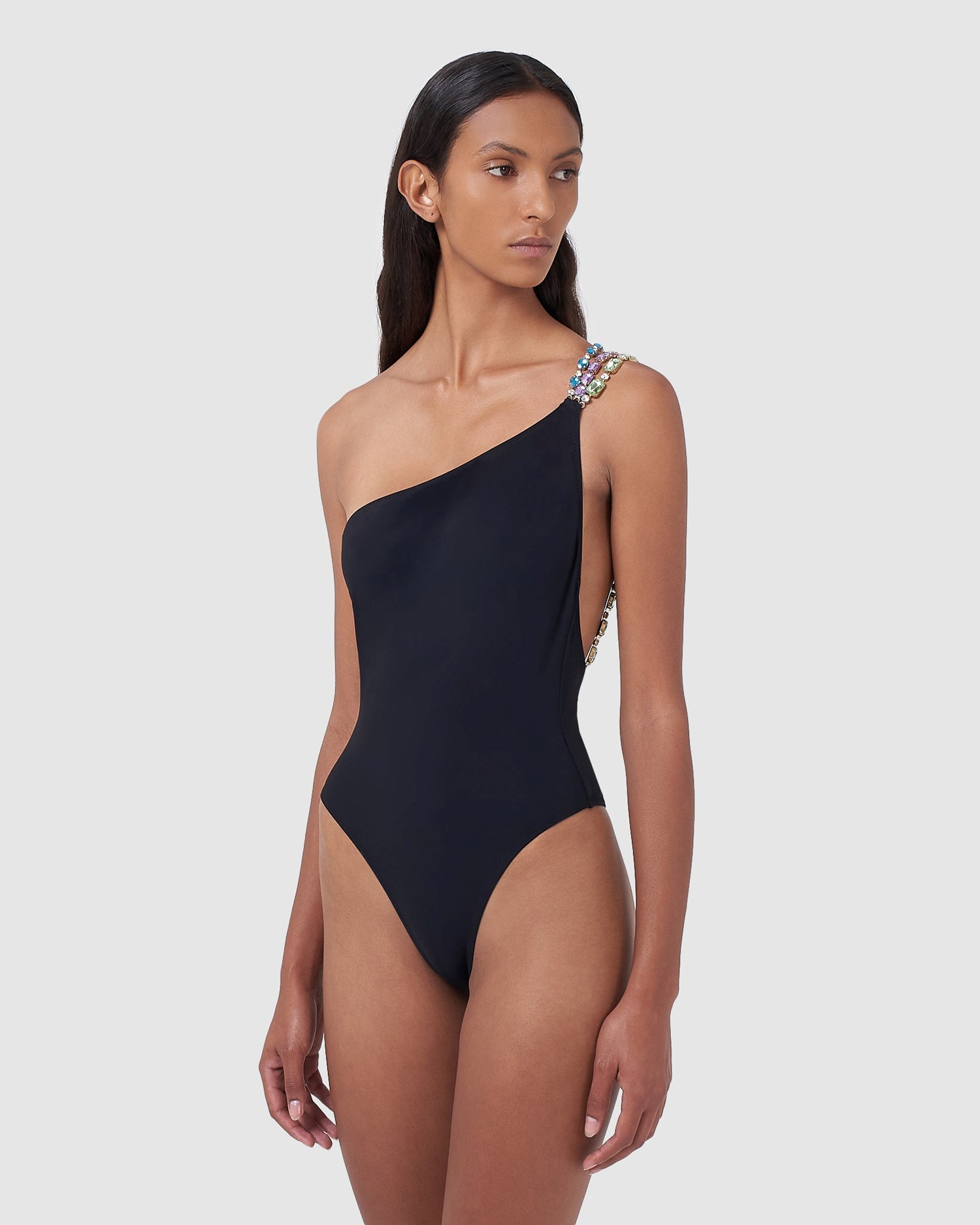 Maillots De Bain GCDS Bling One Shoulder Swimsuit Femme Noir | 297840-JAD