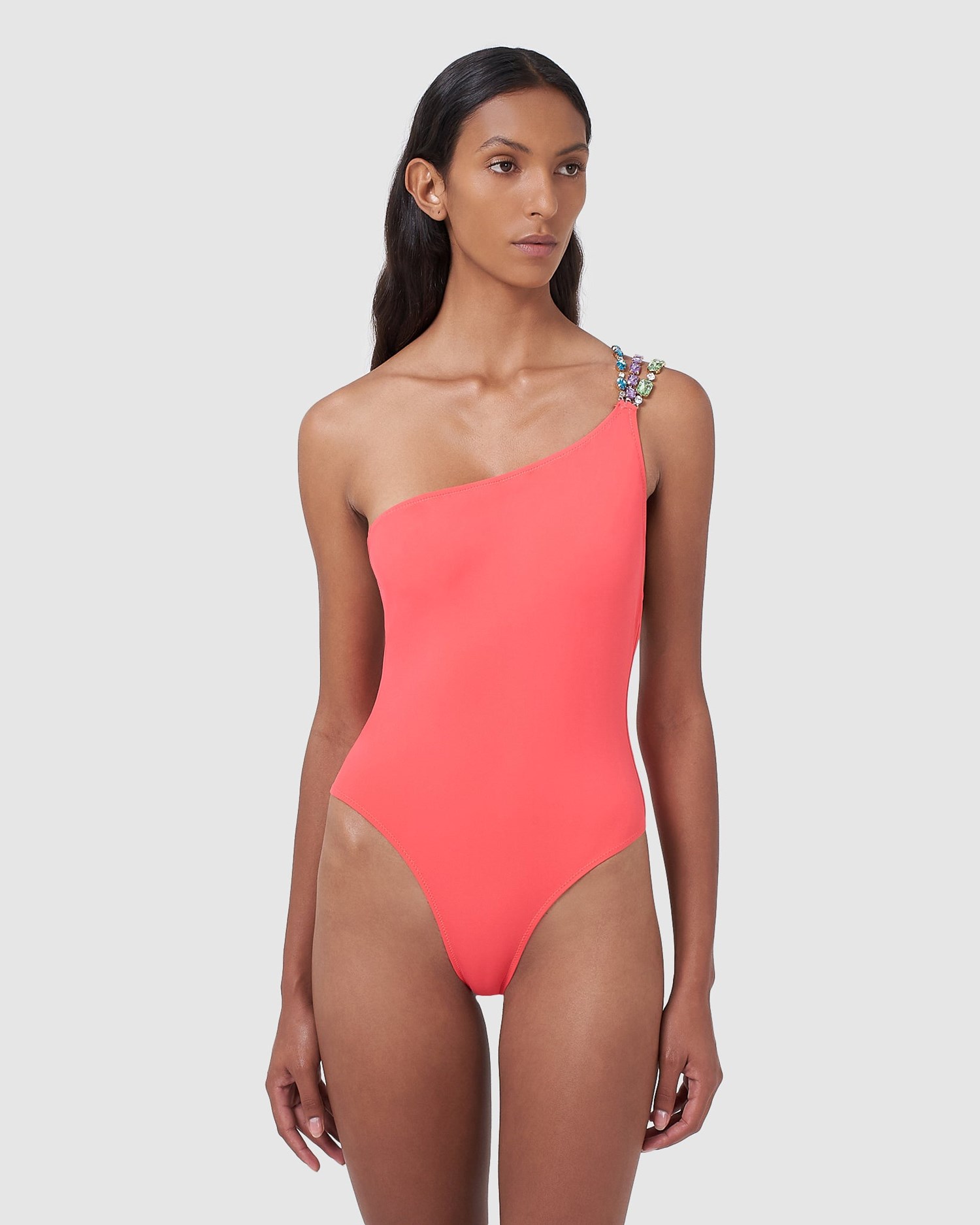 Maillots De Bain GCDS Bling One Shoulder Swimsuit Femme Corail | 864059-WTP