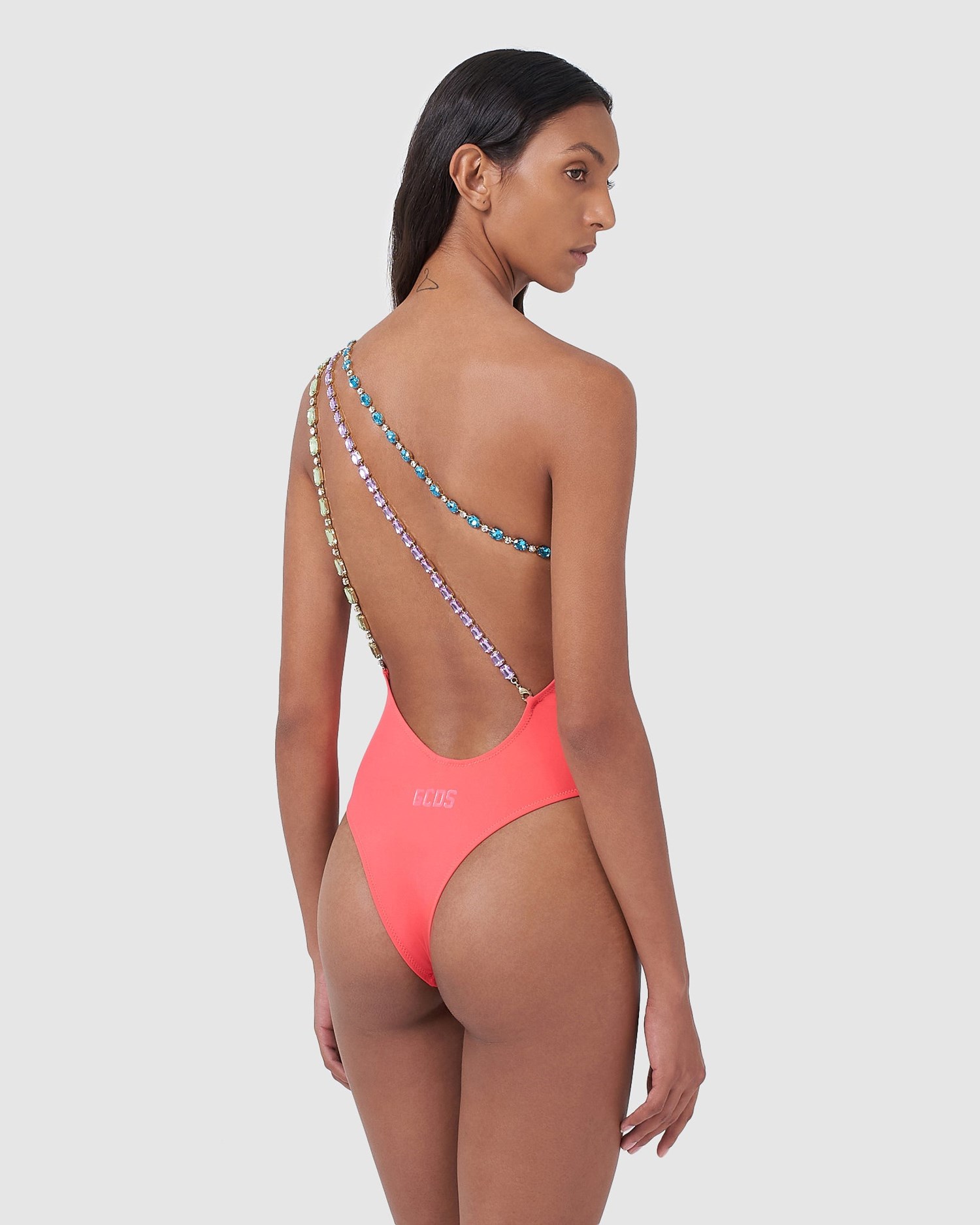 Maillots De Bain GCDS Bling One Shoulder Swimsuit Femme Corail | 864059-WTP