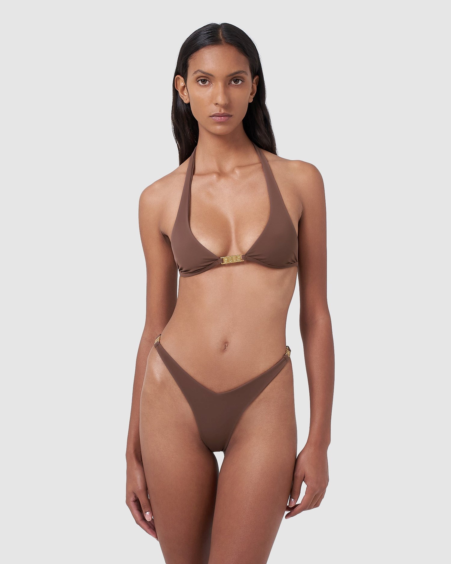 Maillots De Bain GCDS Metallic Logo Clip Bikini Femme Marron | 162389-ZVT