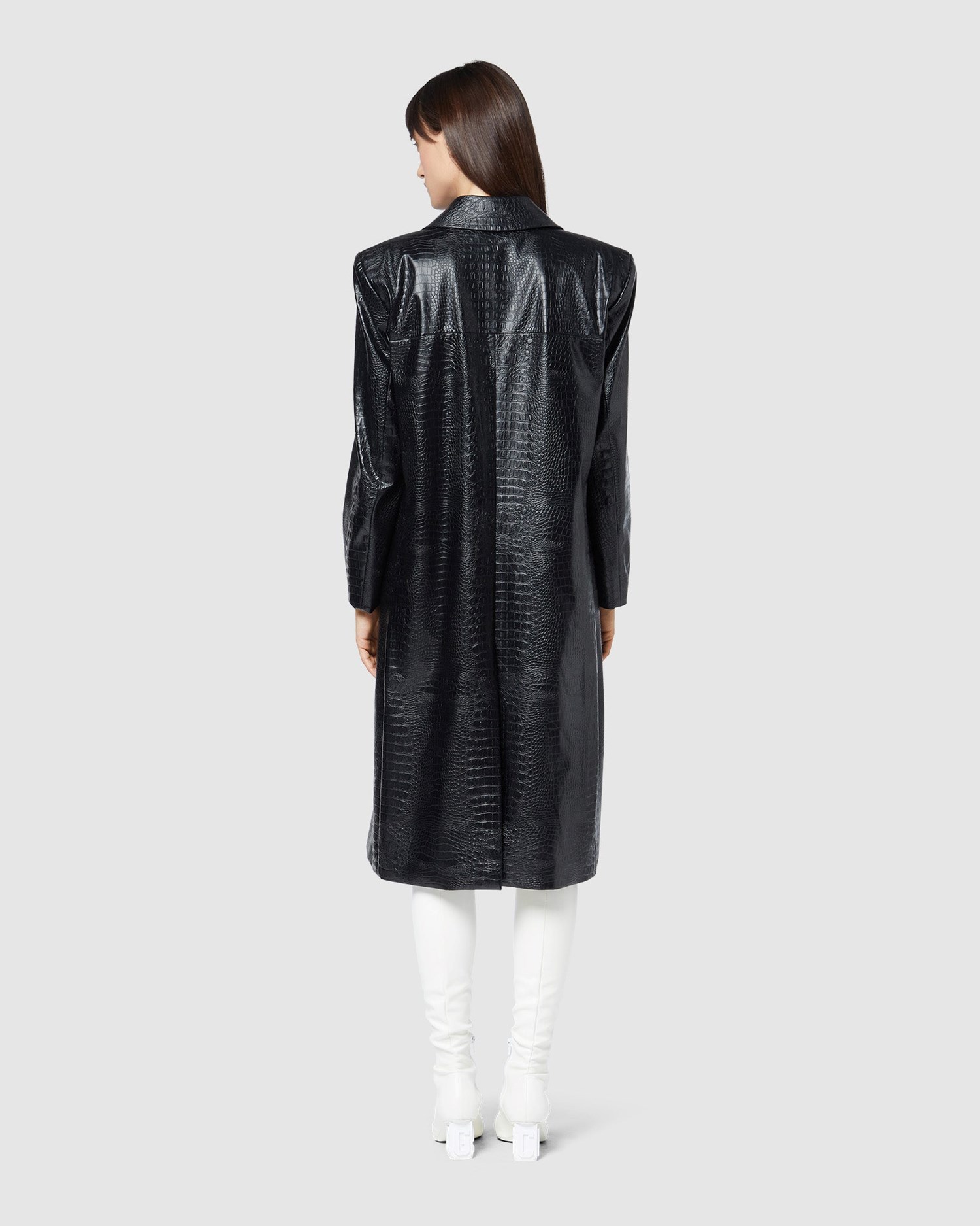 Manteaux GCDS Faux Crocodile Coat Femme Noir | 257168-VMH