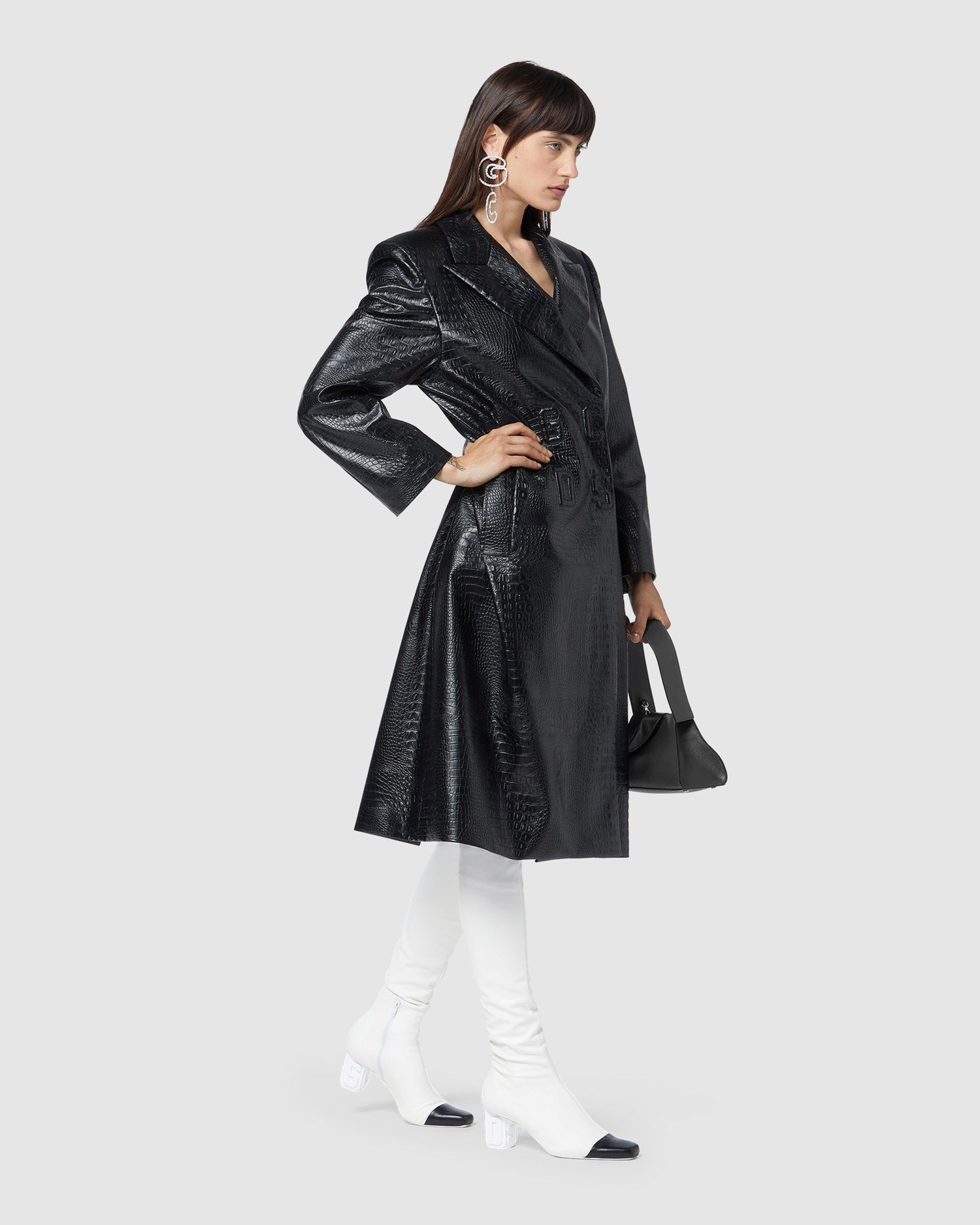 Manteaux GCDS Faux Crocodile Coat Femme Noir | 257168-VMH