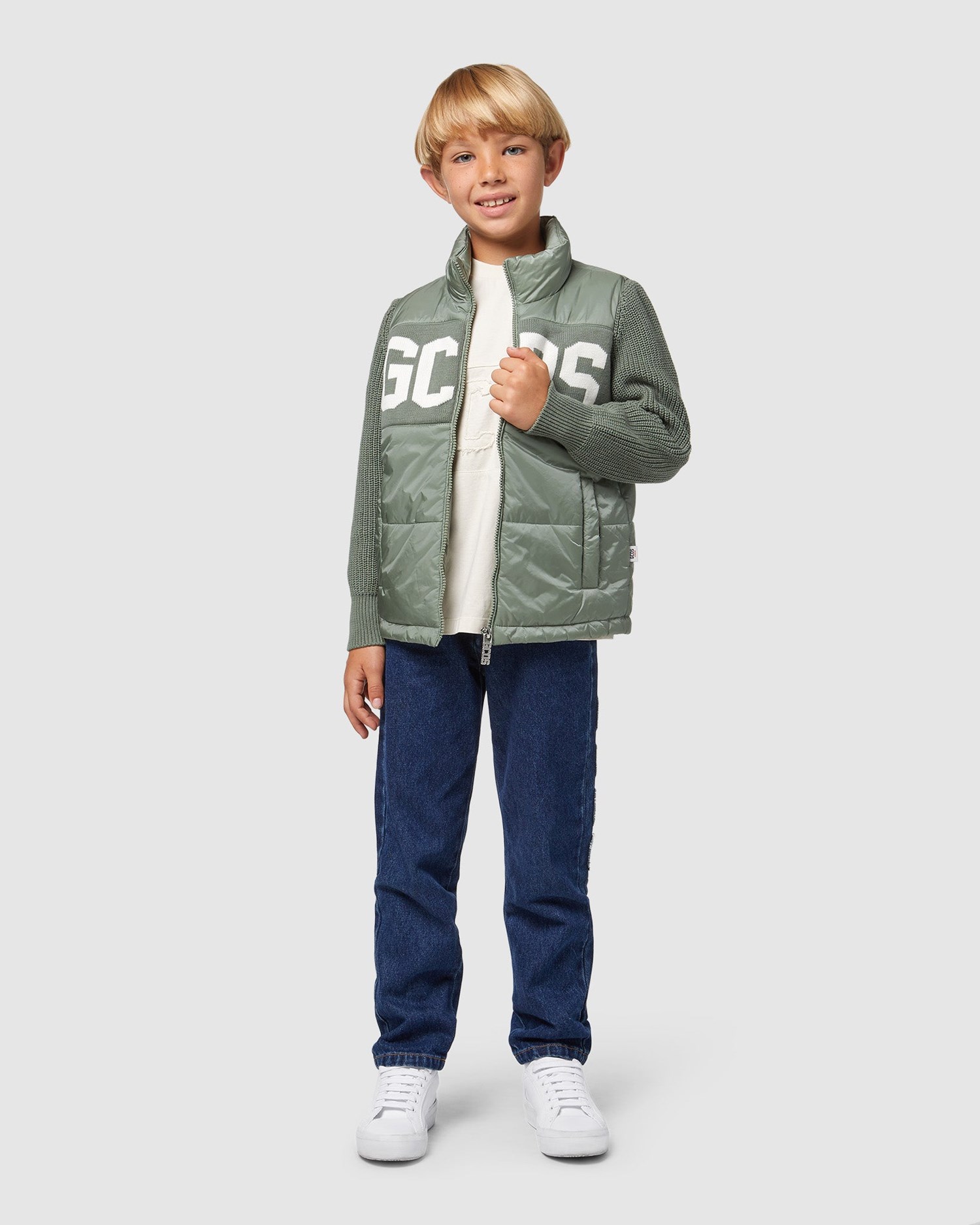 Manteaux GCDS Logo Puffercoat Enfant Vert | 534012-OVP