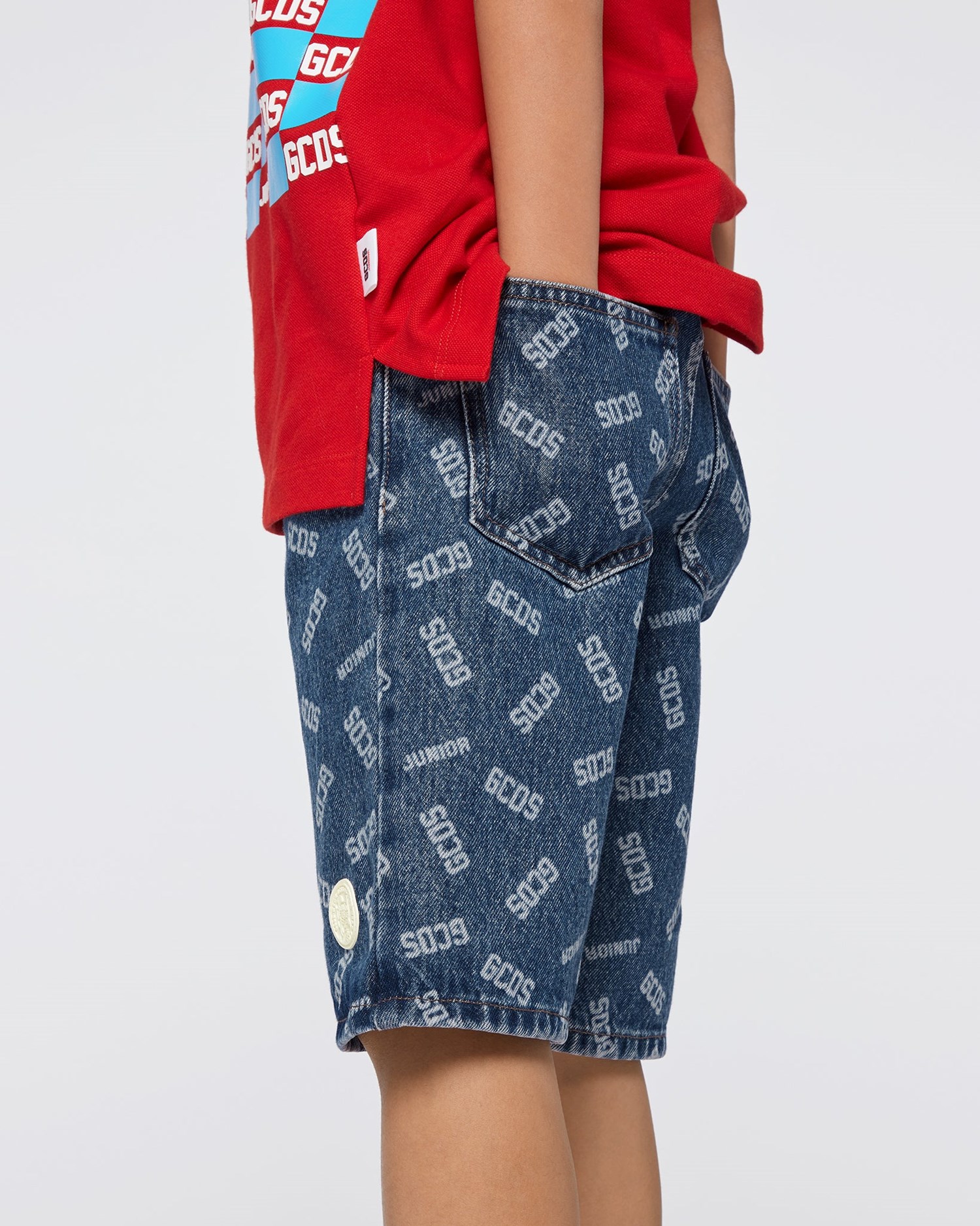 Pantalons GCDS Allover Gcds Logo Shorts Enfant Bleu Clair | 264305-FXY