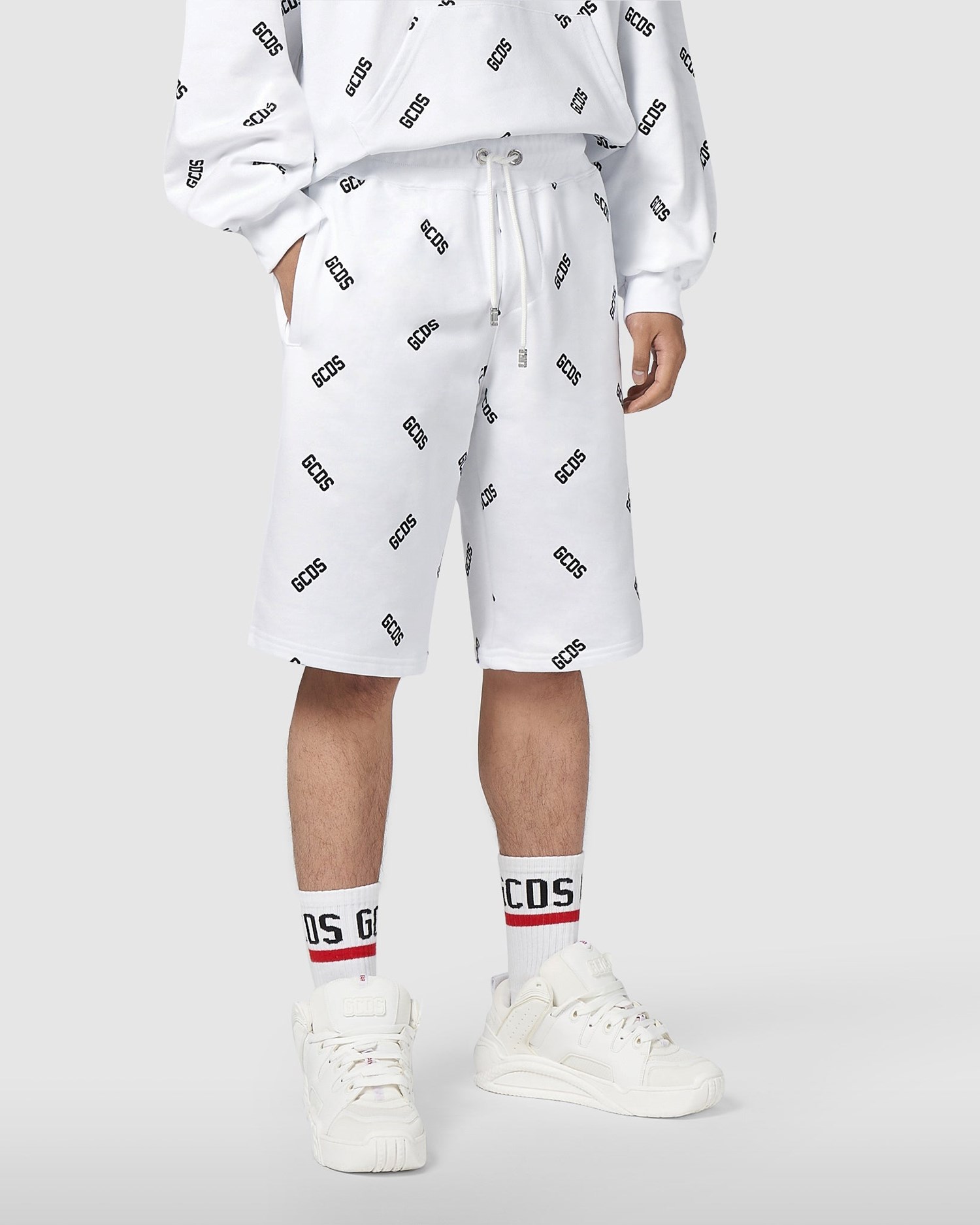 Pantalons GCDS Allover Logo Shorts Homme Blanche | 743816-ZFG